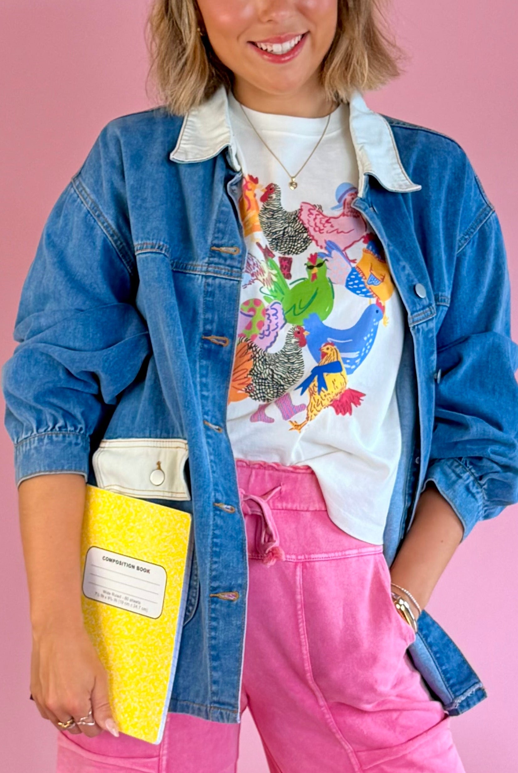Button Up Denim Jacket, Layering Pieces, Back to School, Outdoor Wear, Jackets, White Pocket denim jacket, Teacher outfit inspo