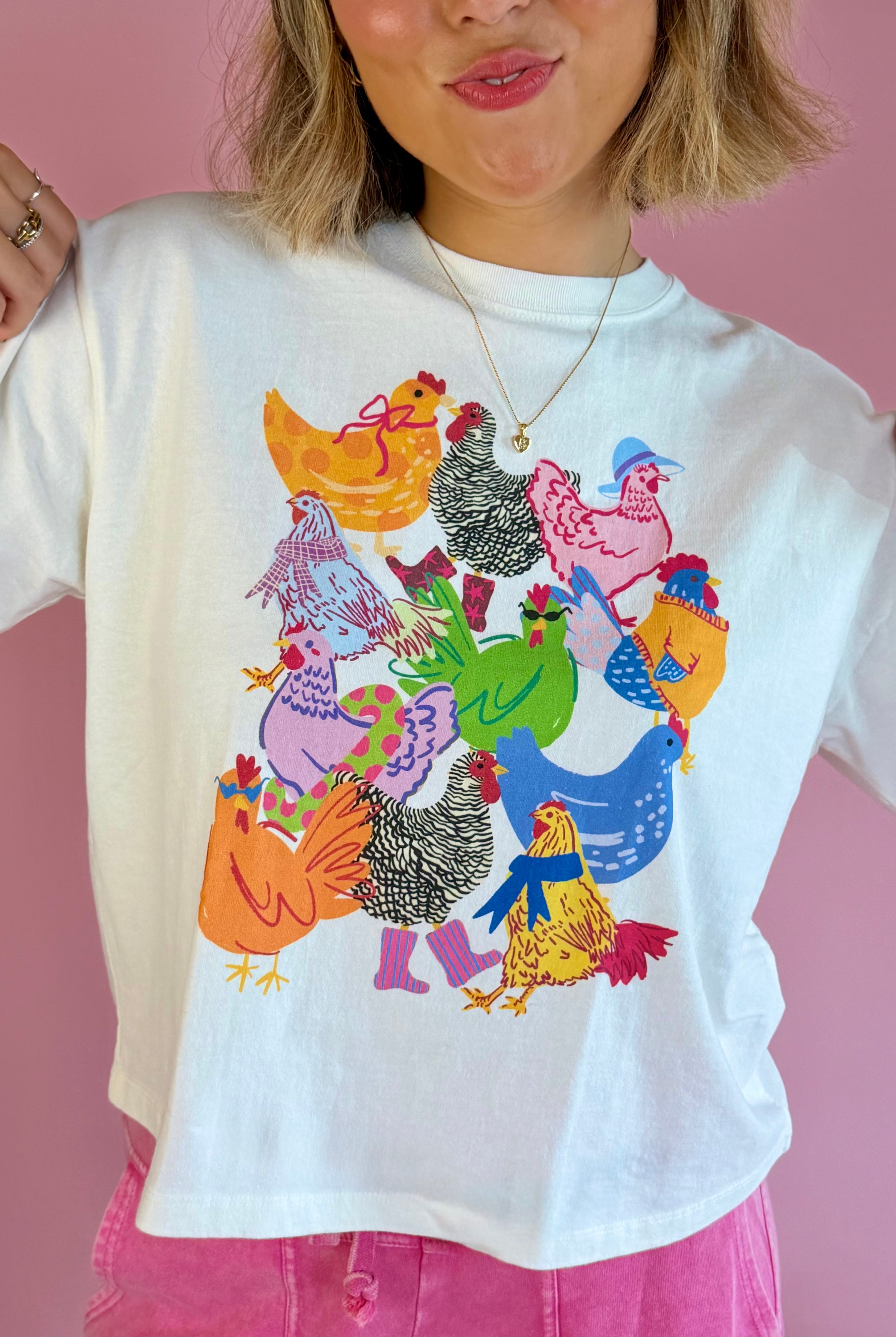 White Graphic Tees, Chicken Graphic T-shirt, Teacher Outfit Inspo, Back to School, Relaxed Fit Tees