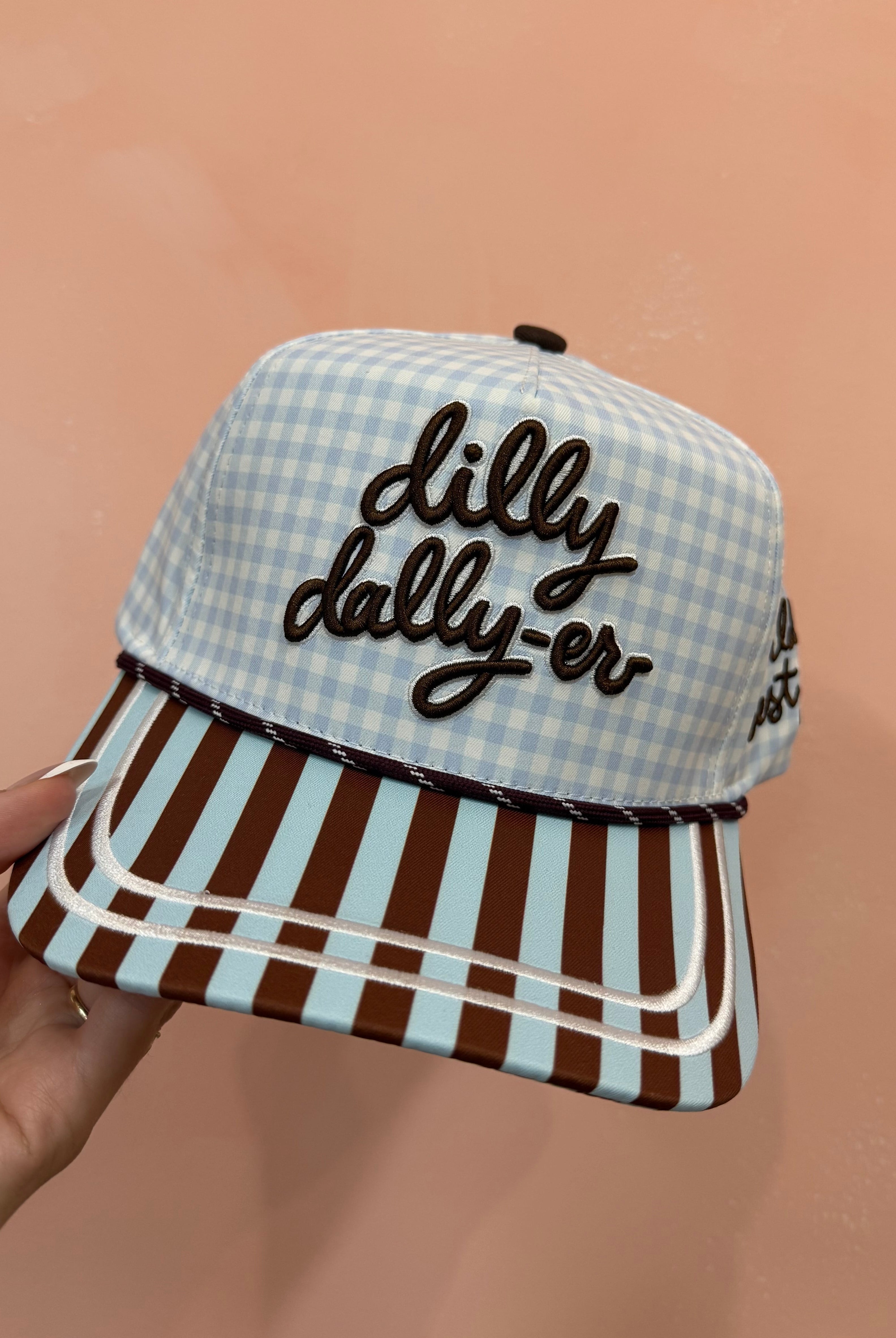 DILLY DALLY-ER HAT, DILLY DALLY, GINGHAM, TRUCKER HAT, SUMMER HAT