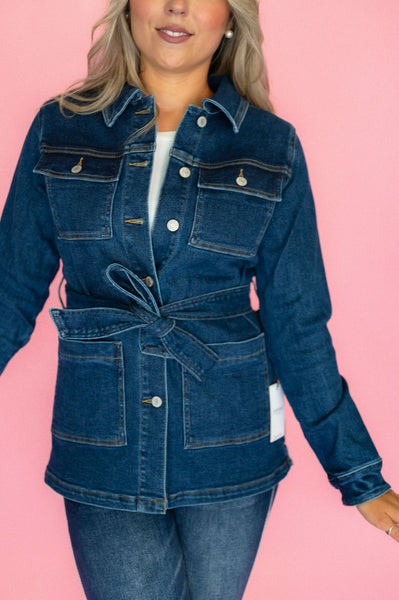 DOORBUSTER: Judy Blue Dark Wash Denim Utility Side Slit Jacket