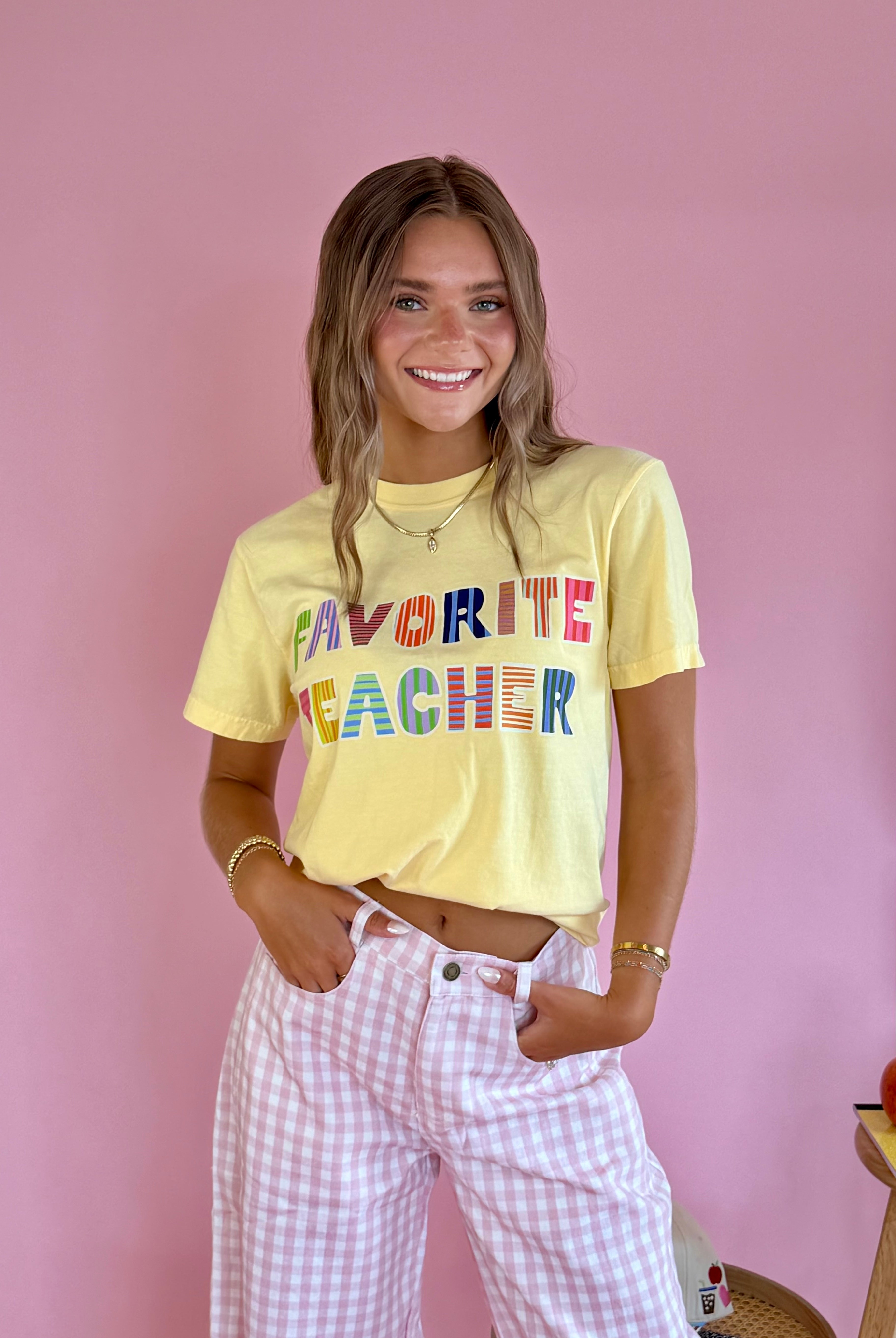t-shirt, teacher clothes, cute teacher clothes, yellow t-shirt, favorite teacher, gift for teachers, teacher, back to school shopping,