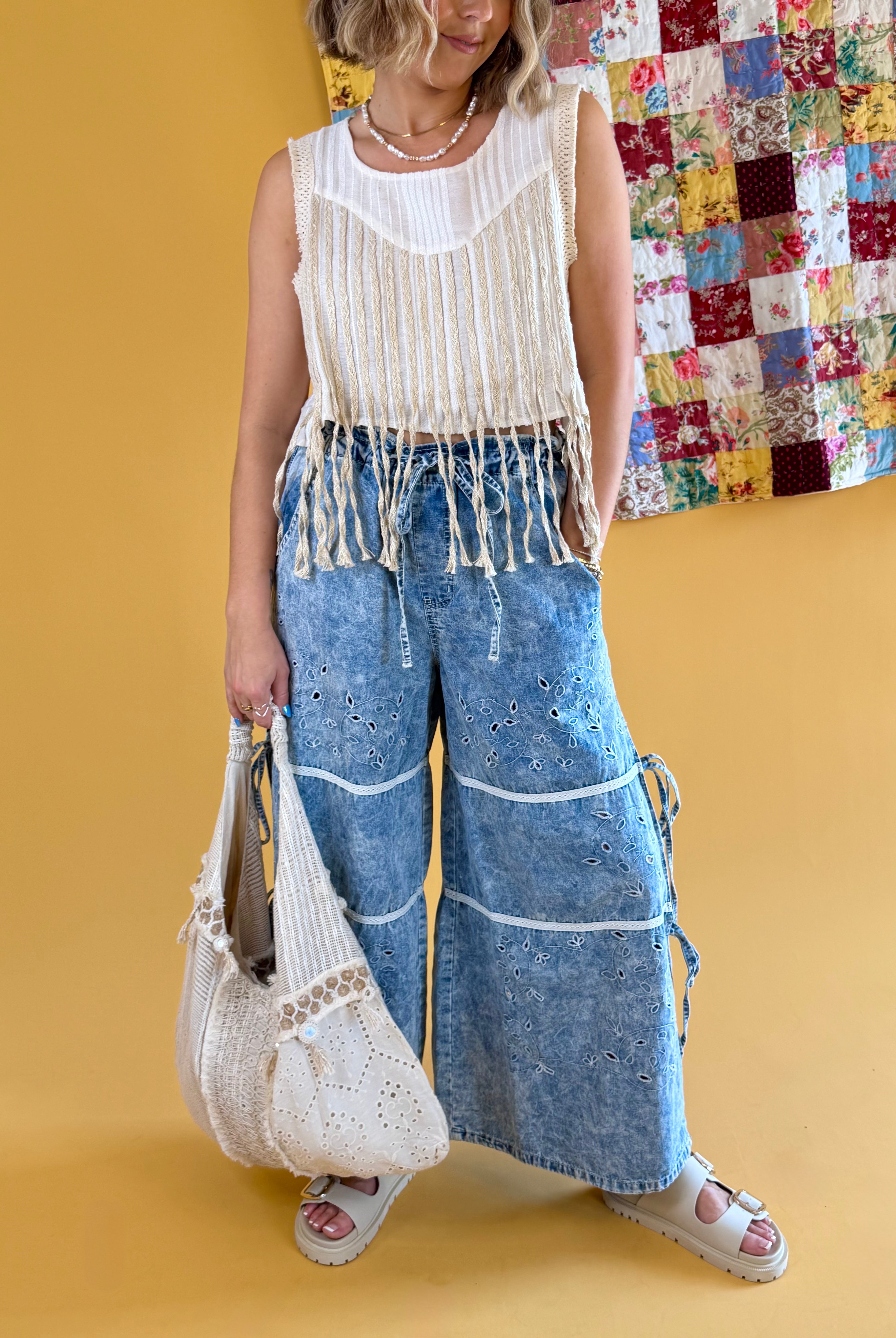 Wide Leg Pants, Floral pants, Denim, Denim Pants, Fun Pants, Tall Girl Pants, Tall Girl Friendly Pants, Trendy Pants