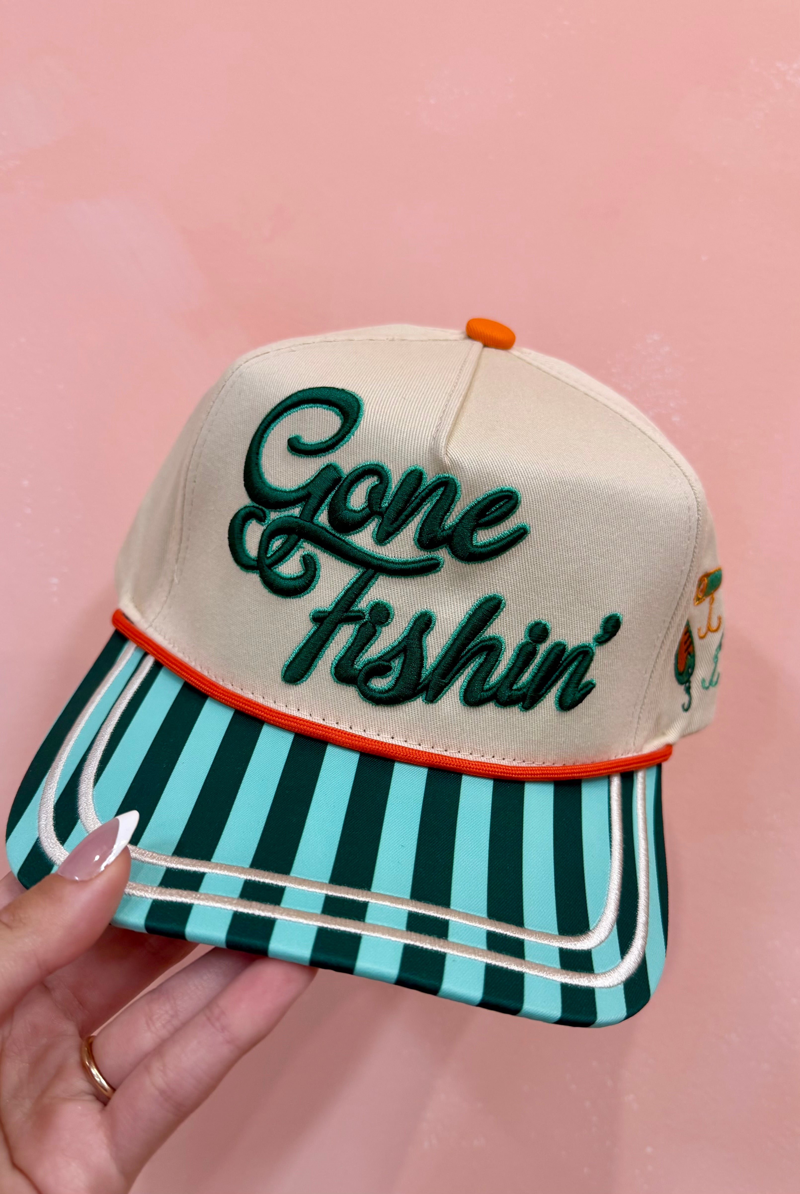 GONE FISHIN' HAT, SUMMER HAT, COLORFUL TRUCKER HAT, POPPY & PINE
