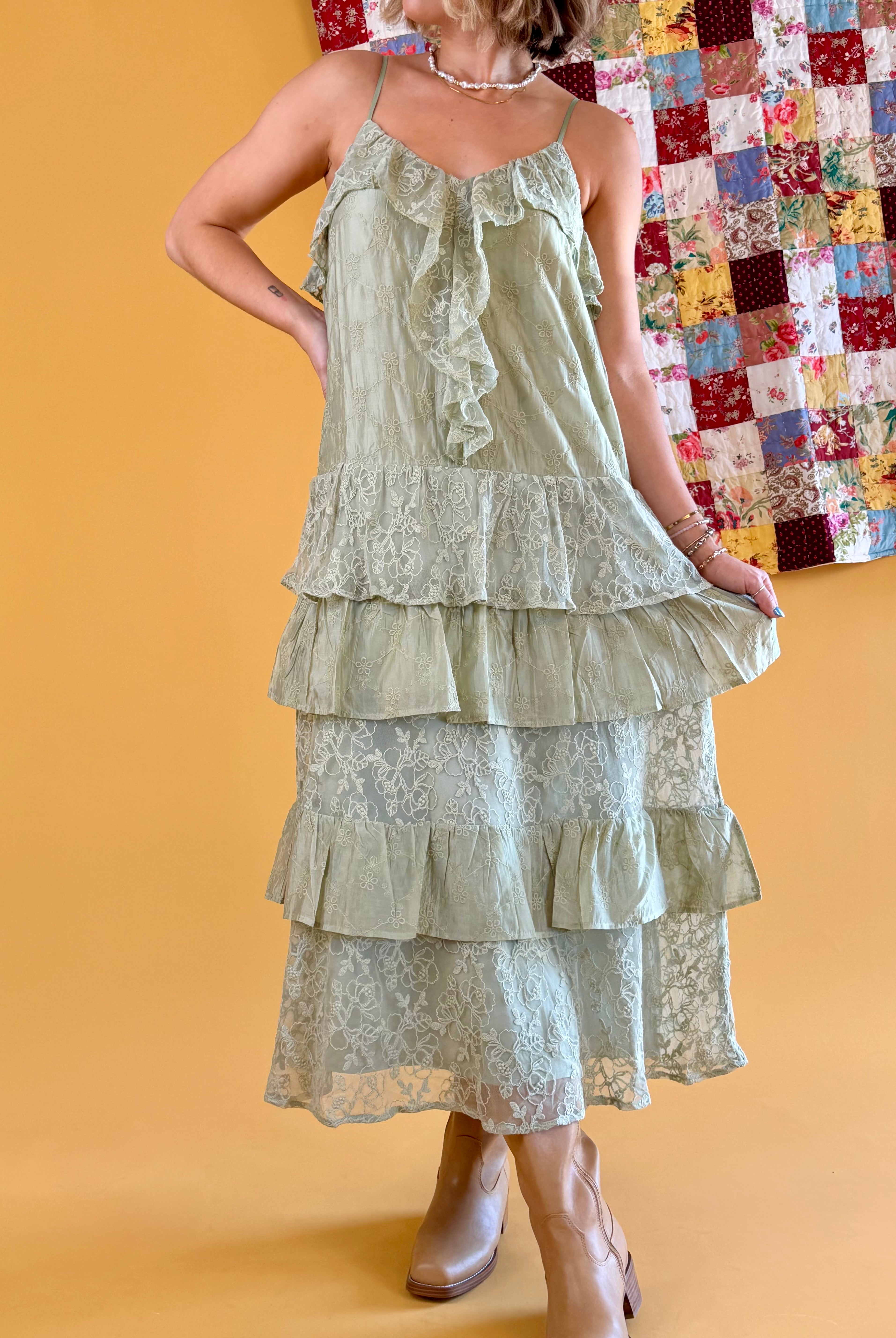 Ruffle Dress, Lace Detail Dress, Cottage Core Dress, Cute Summer Dress, Flowy Dress