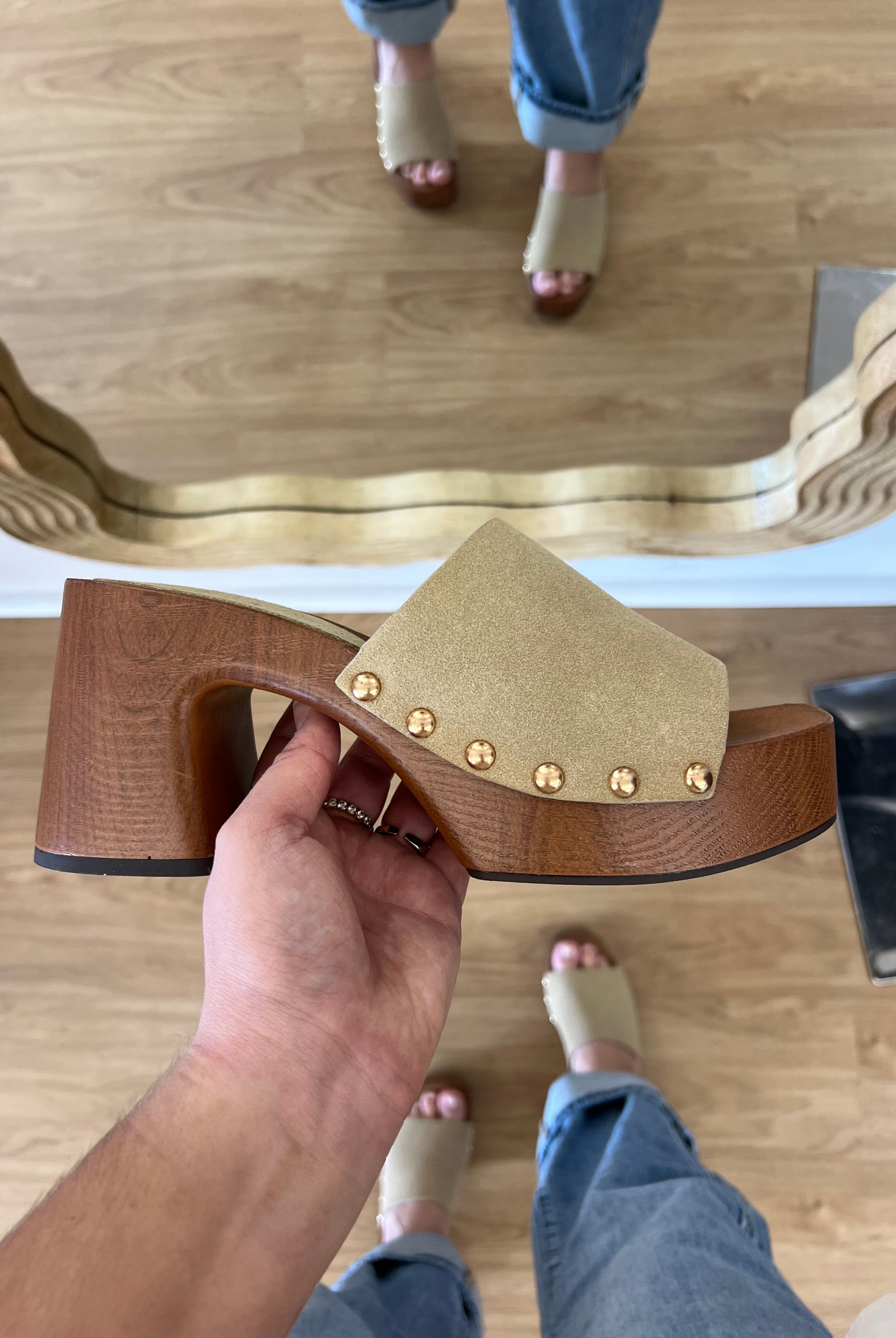 Vegan Suede, Block Heel, Stud Detailing, 3.5 inch heel,