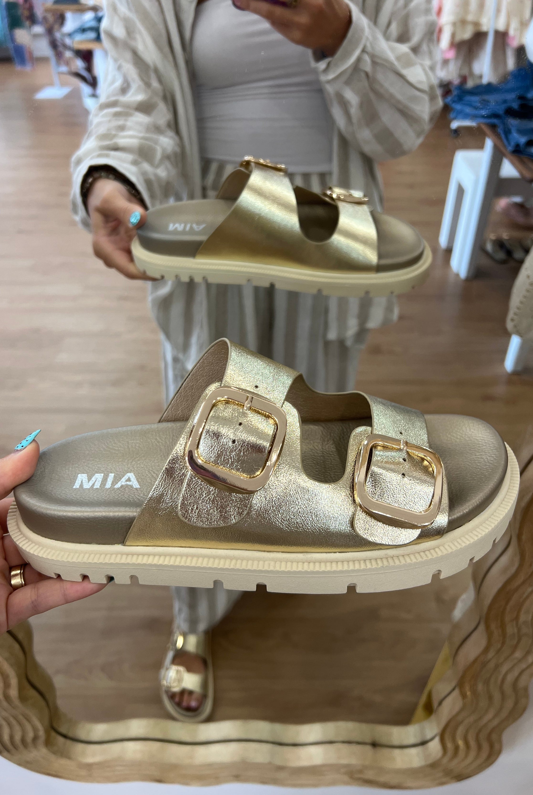 gold sandal,summer sandal, flip flops, birkenstock, metallic gold slide sandal, trendy footwear, sandals under $100