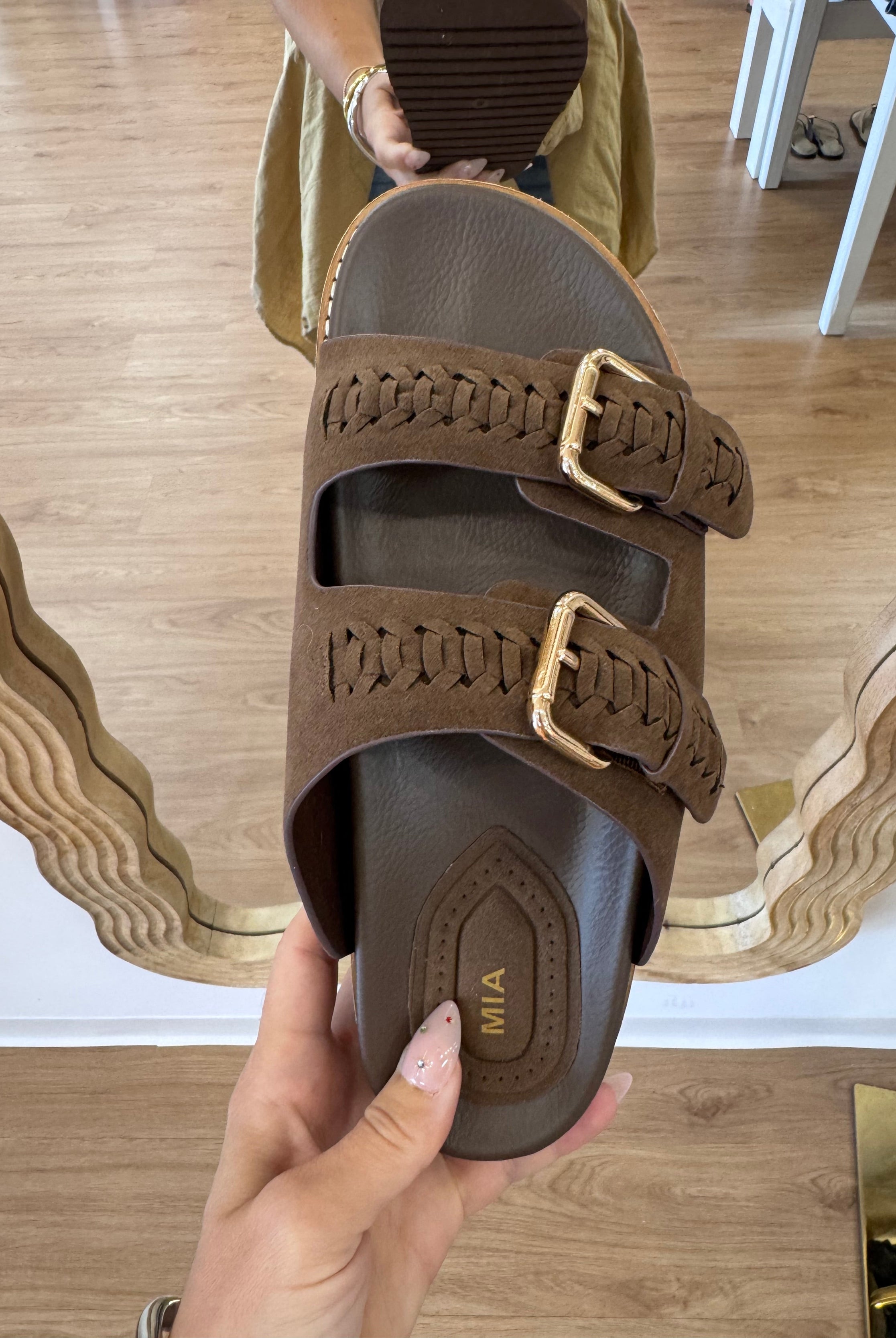 Birkenstock style sandal, brown braid strap, everyday sandal, elevated sandal, transitional sandal