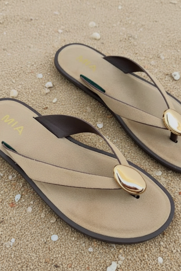 SANDAL, FLIP FLOP, GOLD METAL FLIP FLOP,