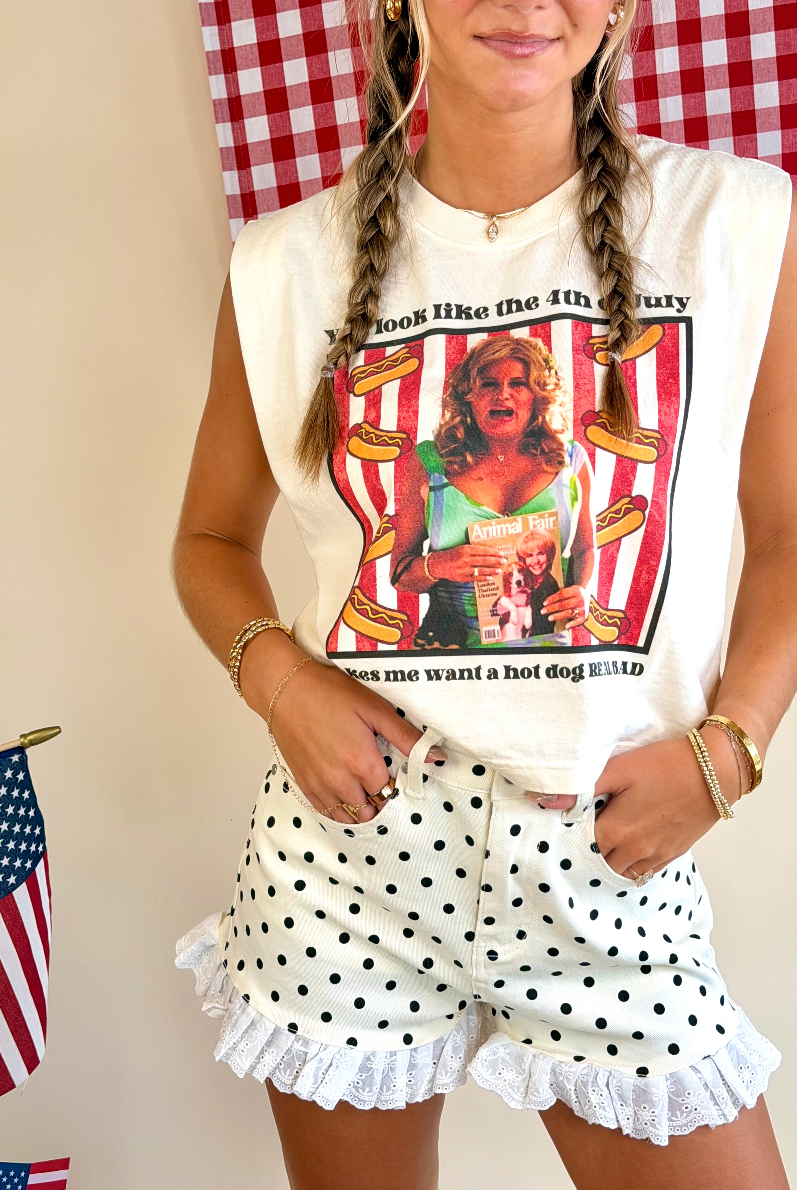 Funny 4th of July, Tank Tee, Jennifer Coolidge, Hot Dog