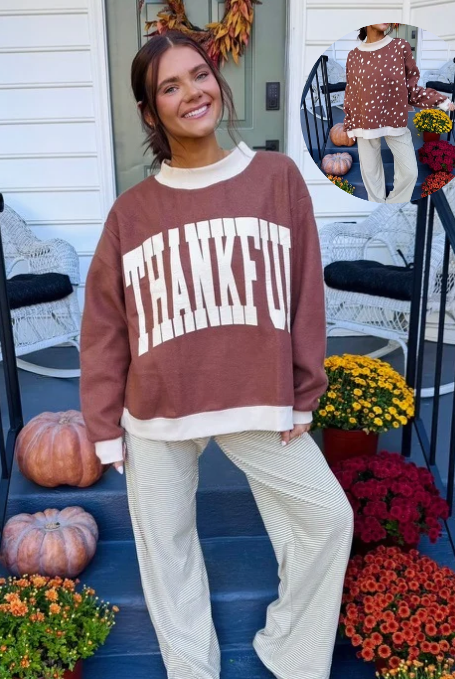 thankful reversible mockneck, fawn print, polka dot, thanksgiving outfits, friendsgiving