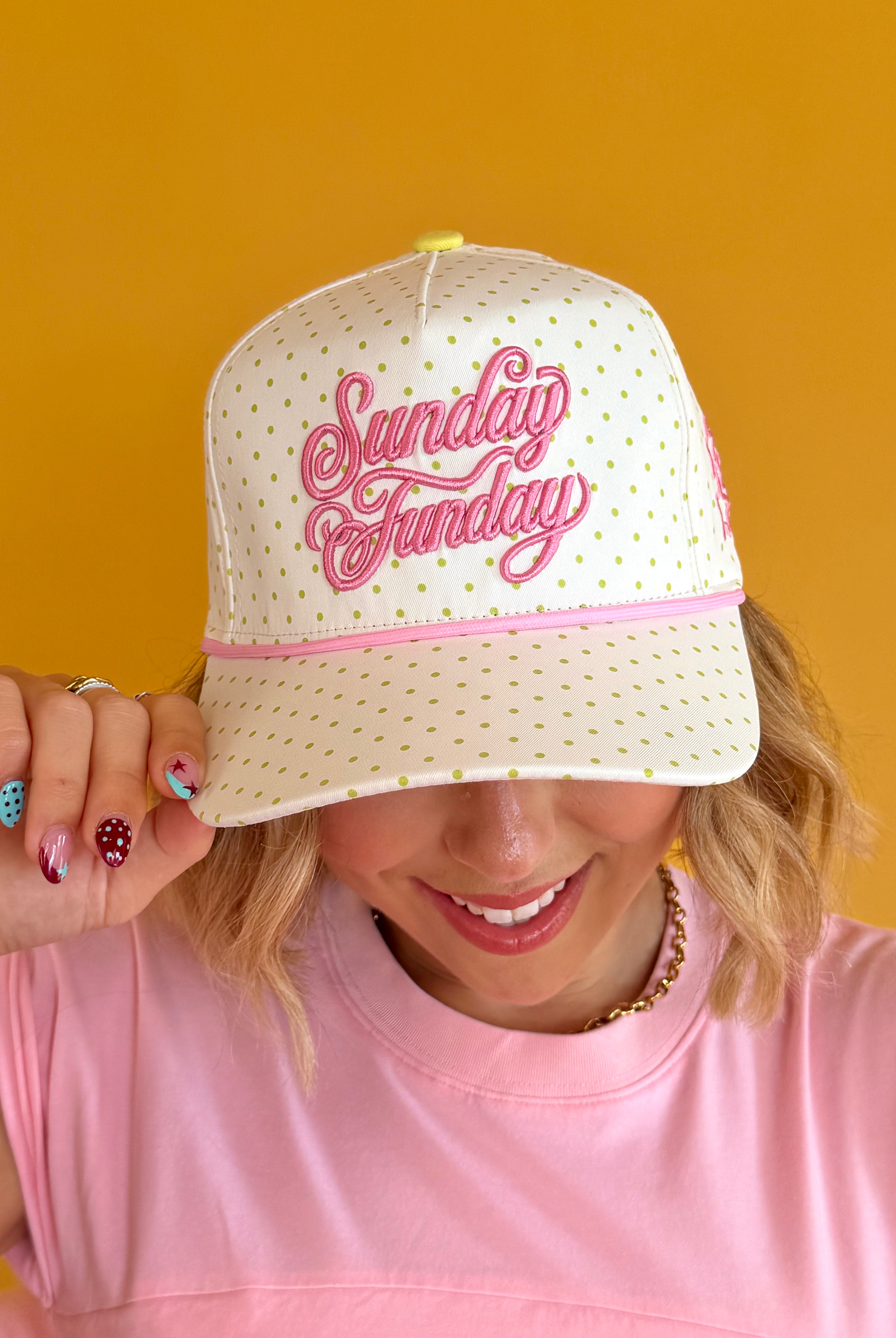 Poppy & Pine, trucker hat, embroidered hat, polka dot hat, sunday funday, cute, fun, girly, summer, vacation