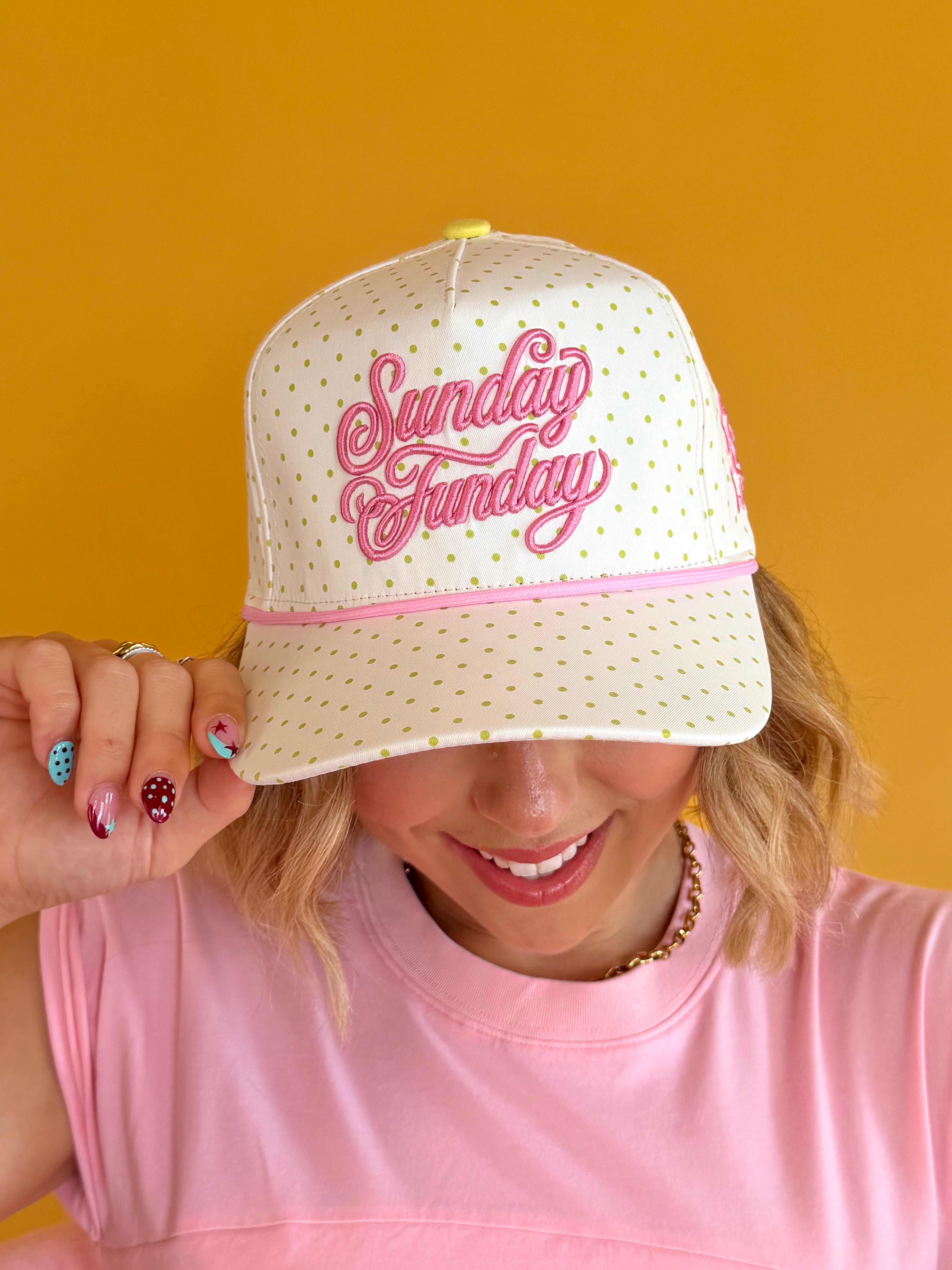 Poppy & Pine, trucker hat, embroidered hat, polka dot hat, sunday funday, cute, fun, girly, summer, vacation