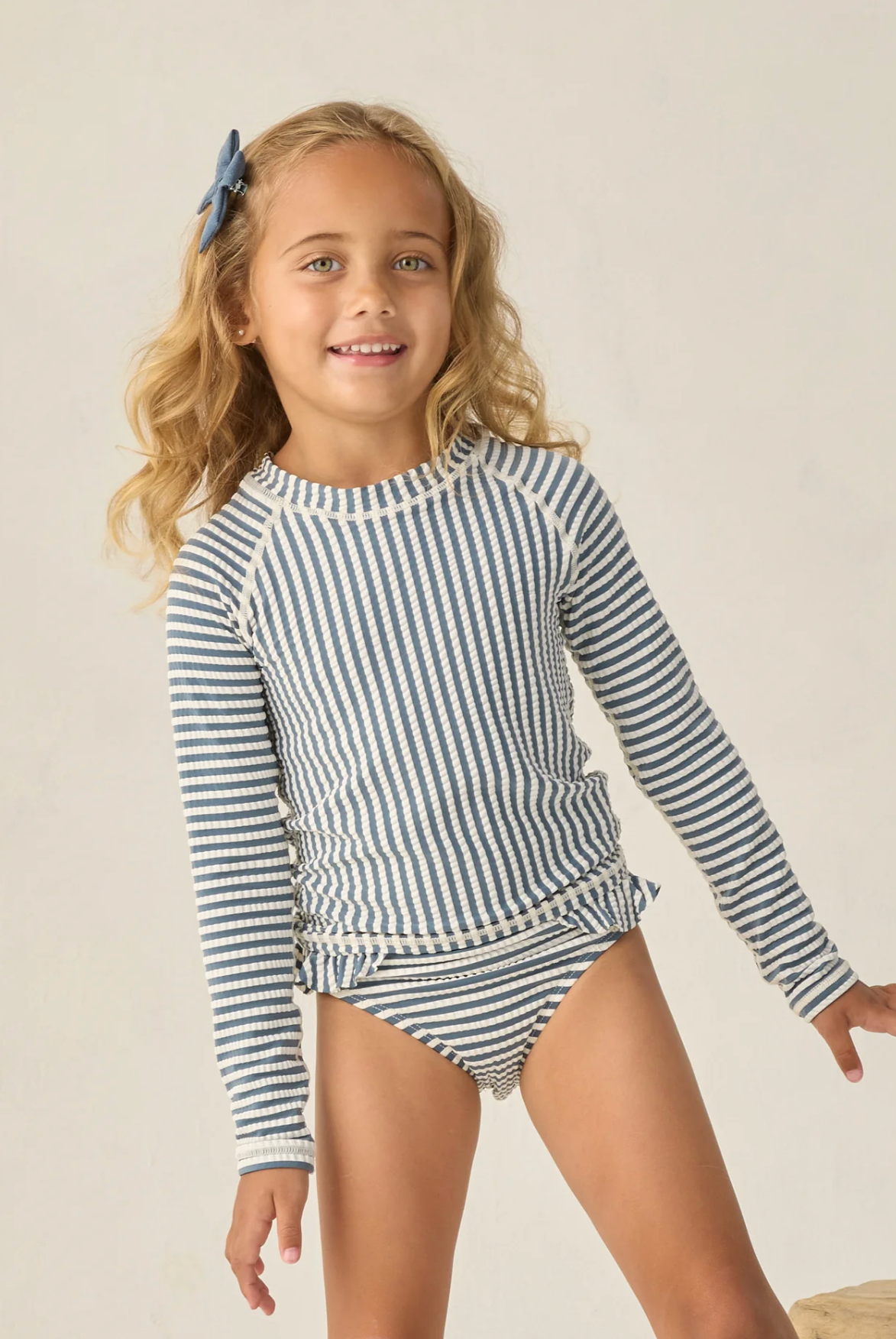 blue and white striped swimsuit, RYLEE + CRU, two piece, Bathing Suit, Long Sleeve,, match with siblings, mommy and daddy