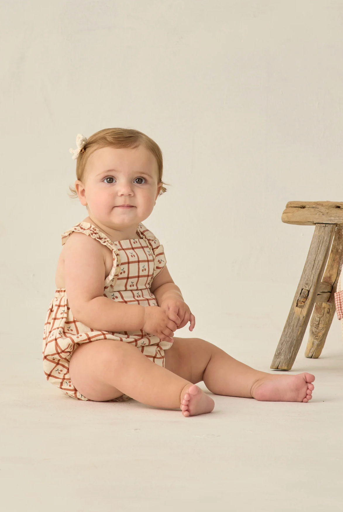 Baby, checkered romper, cherry plaid print, RYLEE + CRU, Cherry Check Pattern