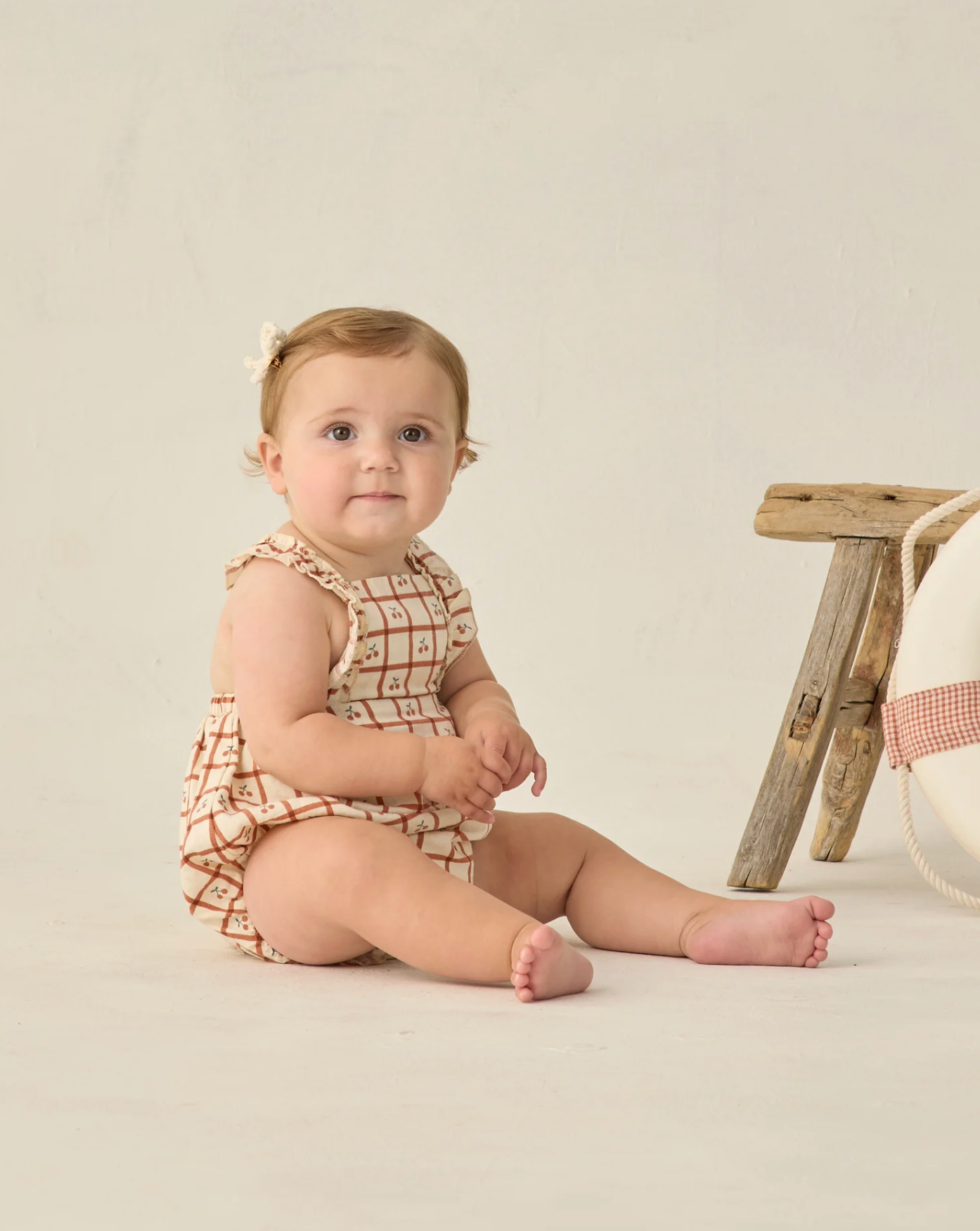 Baby, checkered romper, cherry plaid print, RYLEE + CRU, Cherry Check Pattern