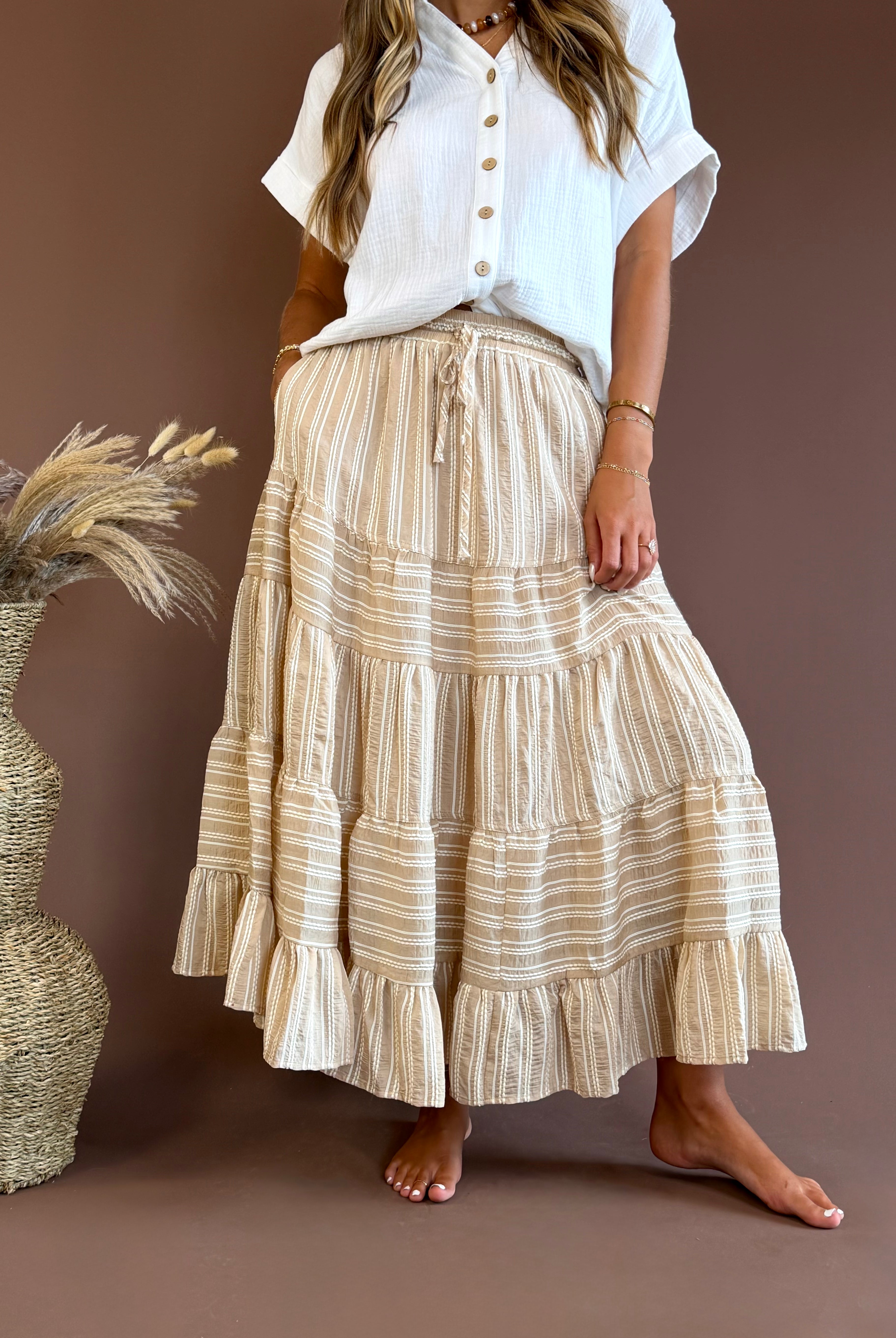 Maxi Skirts, neutral skirts, striped skirts, tan maxi skirts, long skirt