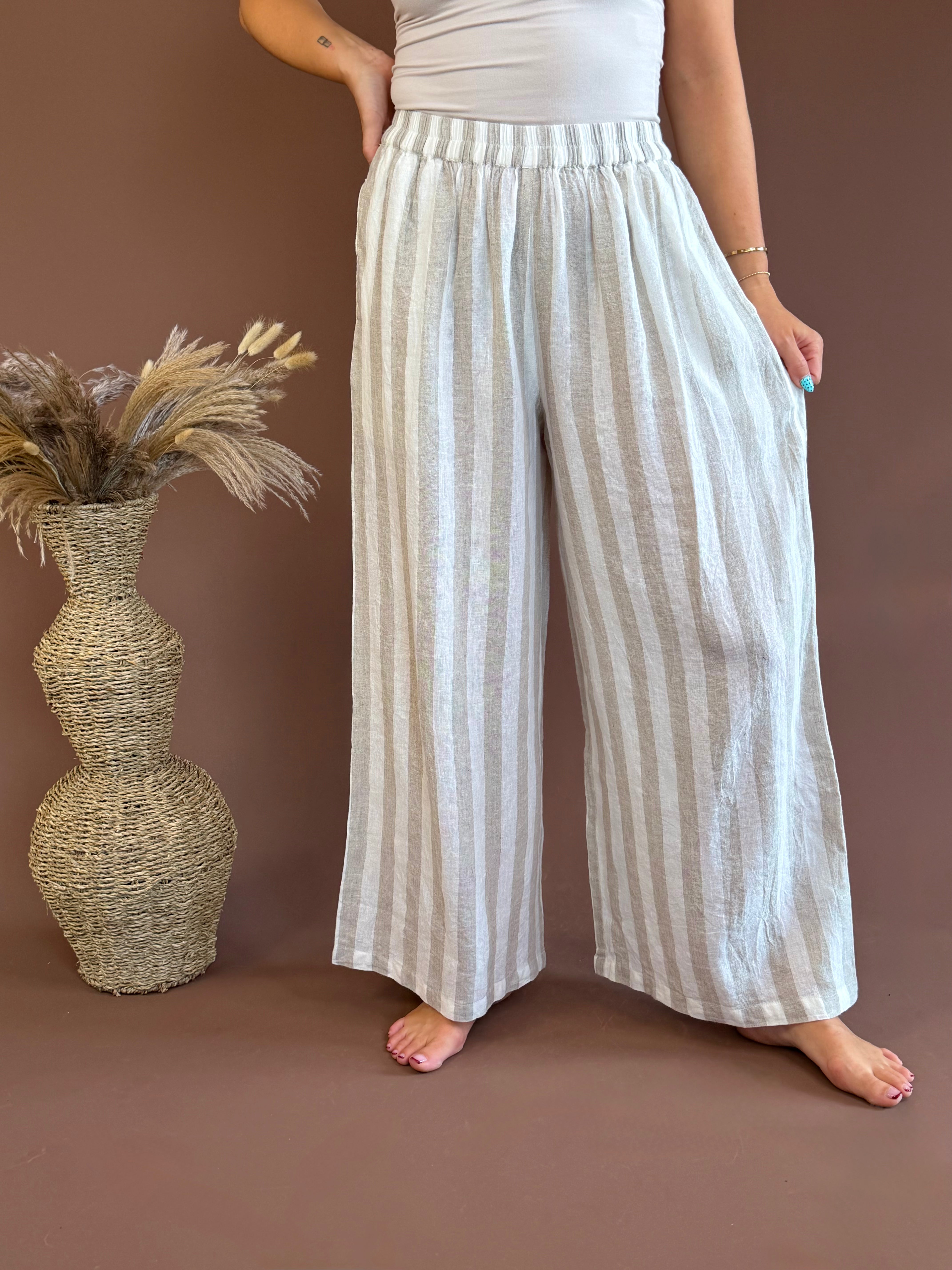 striped linen pants, linen pants, striped pants, neutral pants, neutral sets, linen sets