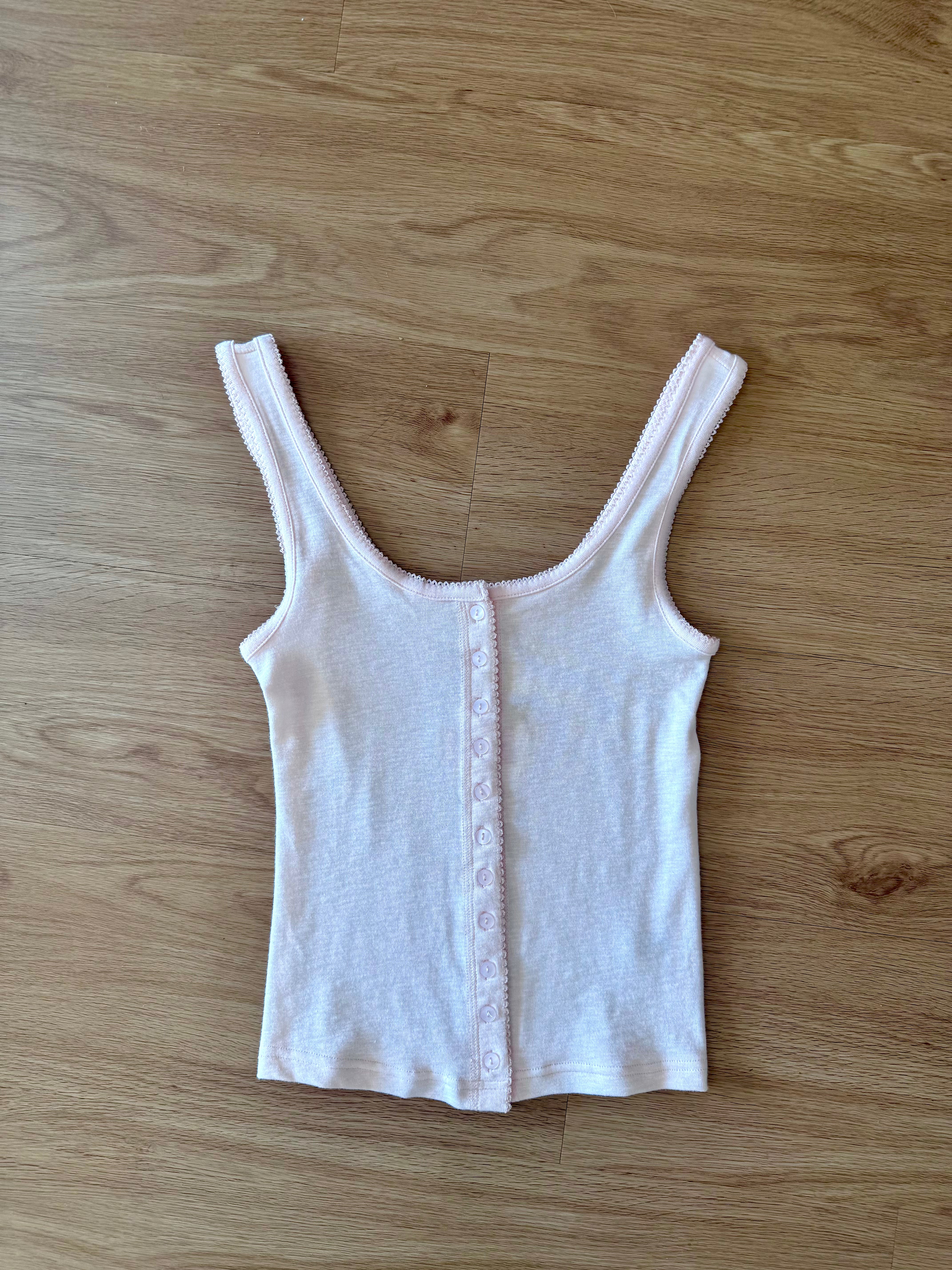 henley tank, button detail, tank top, full length, baby pink, girly, feminine, cute, summer top, summer, vacation, vacay outfit