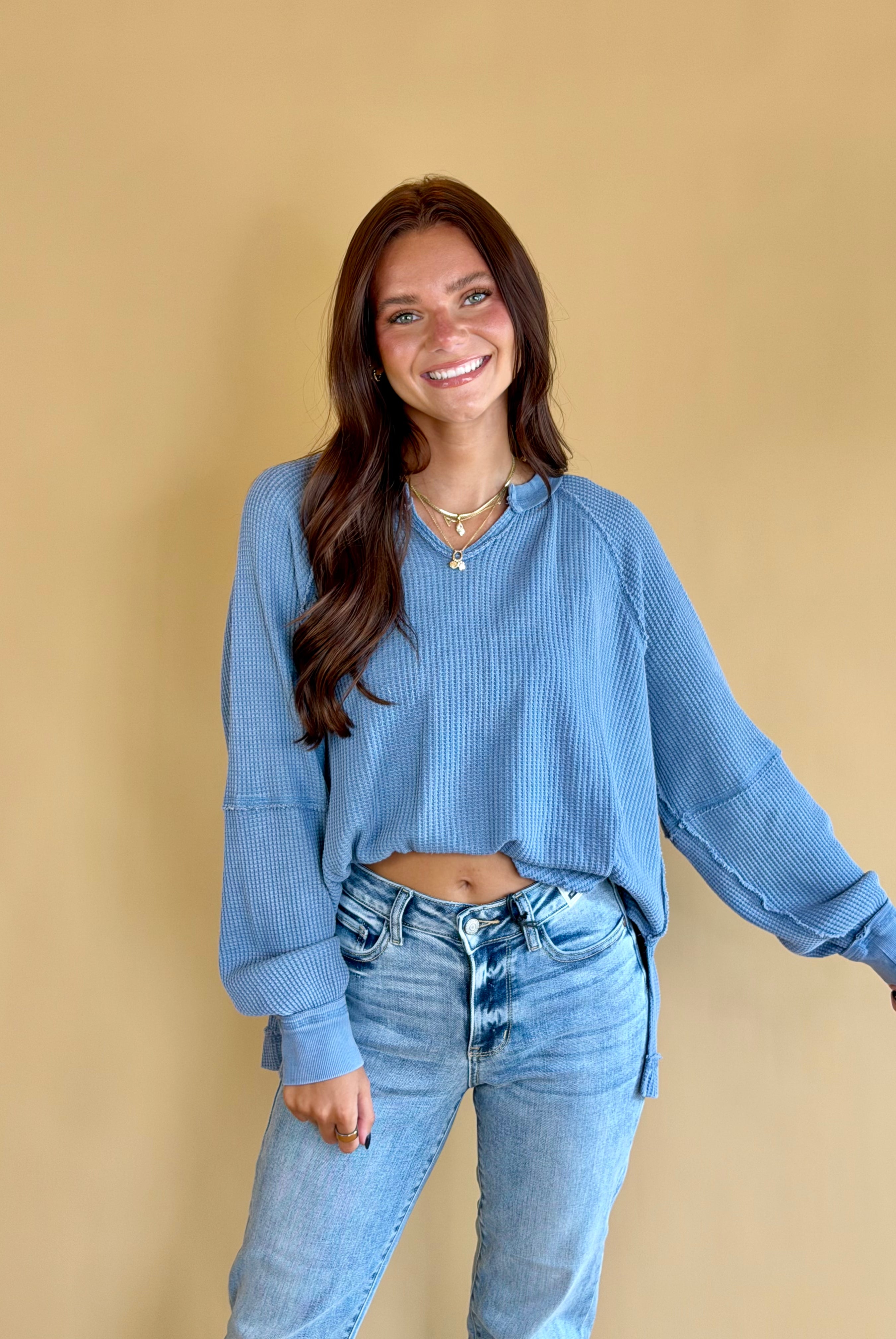 Waffle knit top, long sleeves, basics for fall, fall fashion, waffle knit long sleeves, casual wear, comfy clothes, back to school