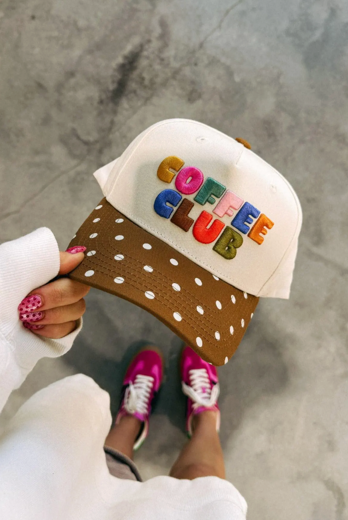 Coffee Club Polka Dot Trucker Hat women's hats at The AllyCatWalk Boutique