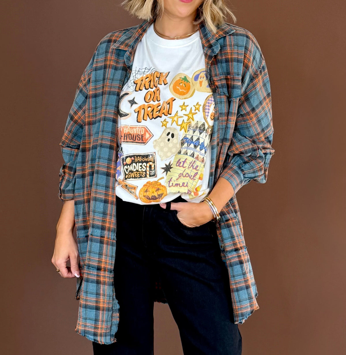 Harvest Hues Oversized Plaid Flannel women's flannels at The AllyCatWalk Boutique