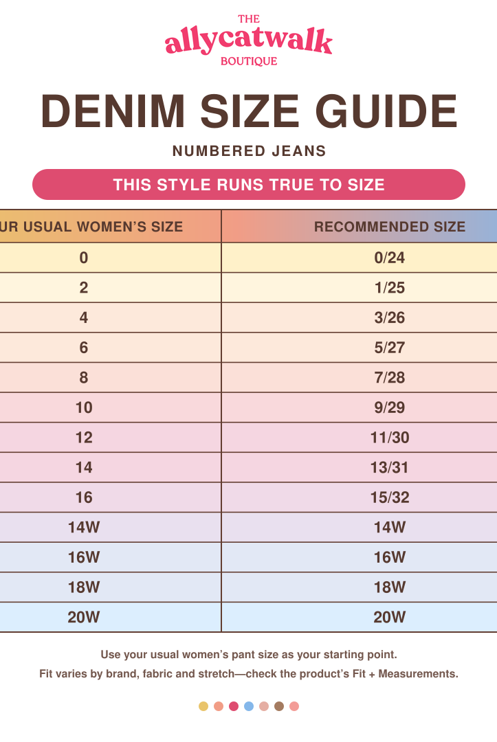 MICA Nutria Olive Wide Crop Jeans true-to-size women’s numbered and plus-size denim conversion chart