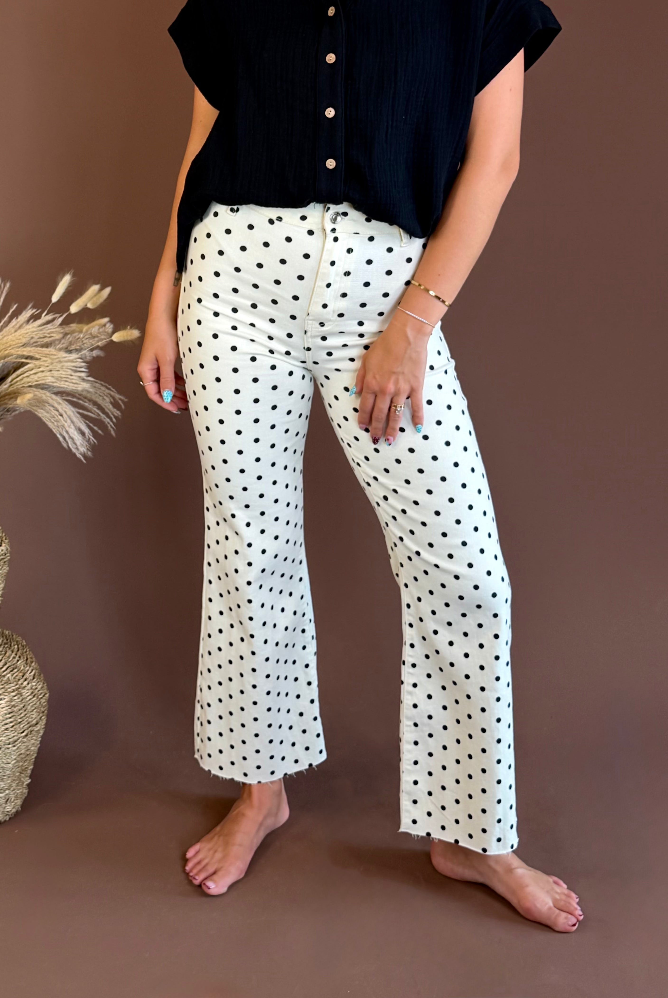 polka dot pant, popy and pine, work pants, crop pants, polka dots, trouser pant, work wear, trendy pants, printed pants