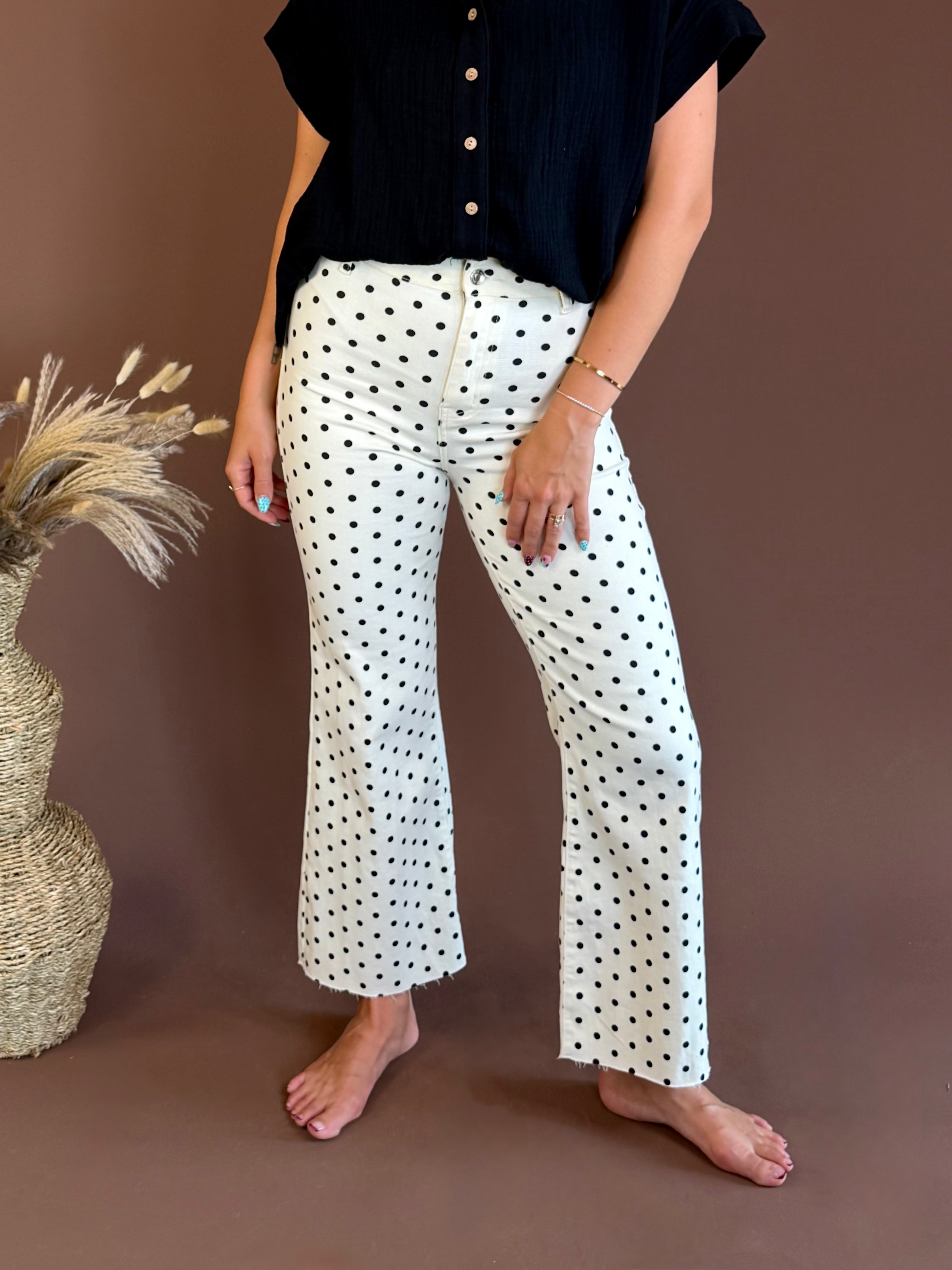 polka dot pant, popy and pine, work pants, crop pants, polka dots, trouser pant, work wear, trendy pants, printed pants