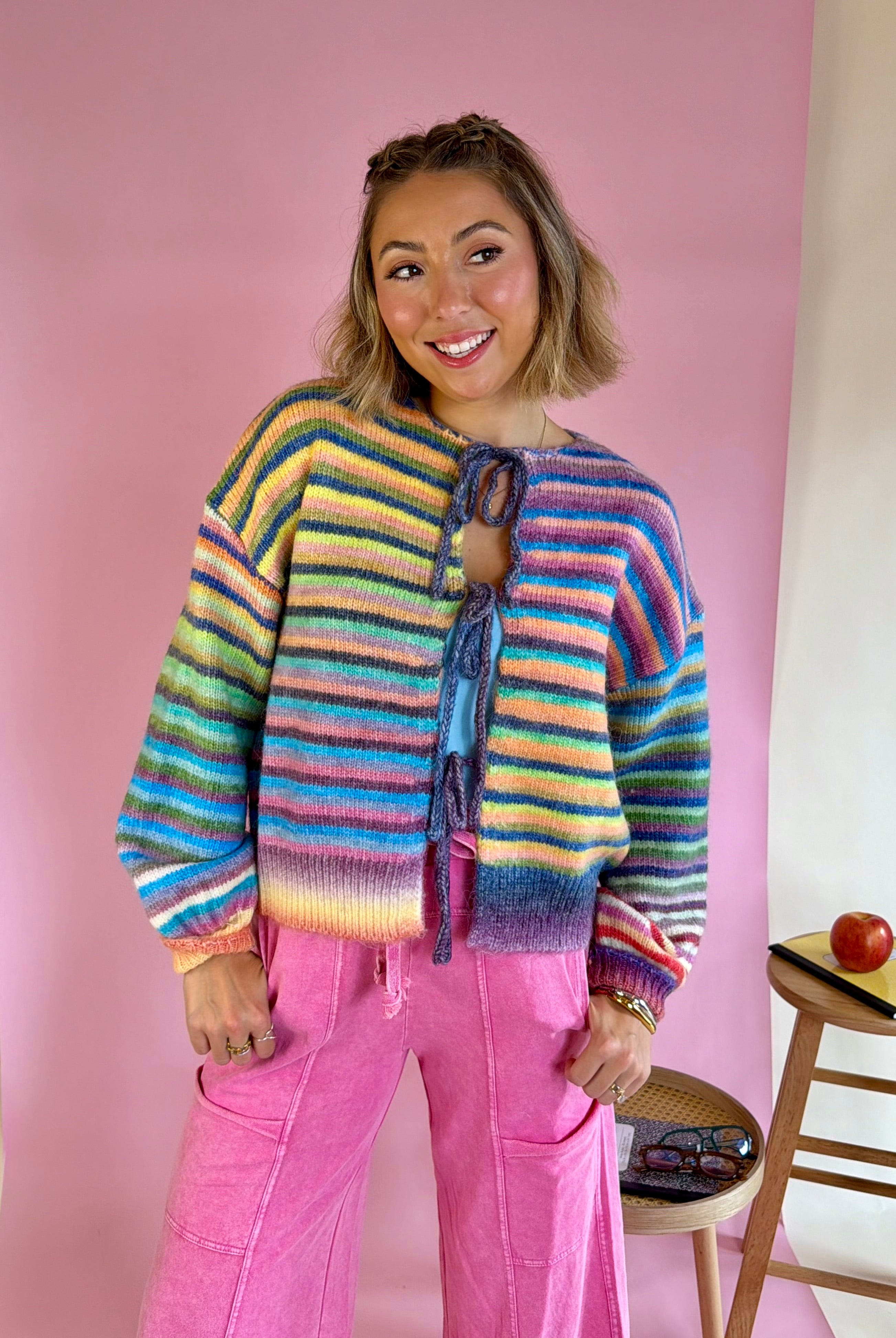 fall fashion, cute cardigan, fall cardigan, colorful cardigan, rainbow cardigan, fall ootd, back to school, back to school shopping, comfy cardigan
