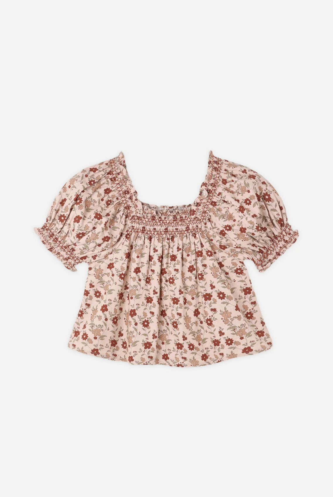 RYLEE & CRU Ada Blouse Pink Floral featuring blush pink floral children's blouse with smocking and ruffle sleeves