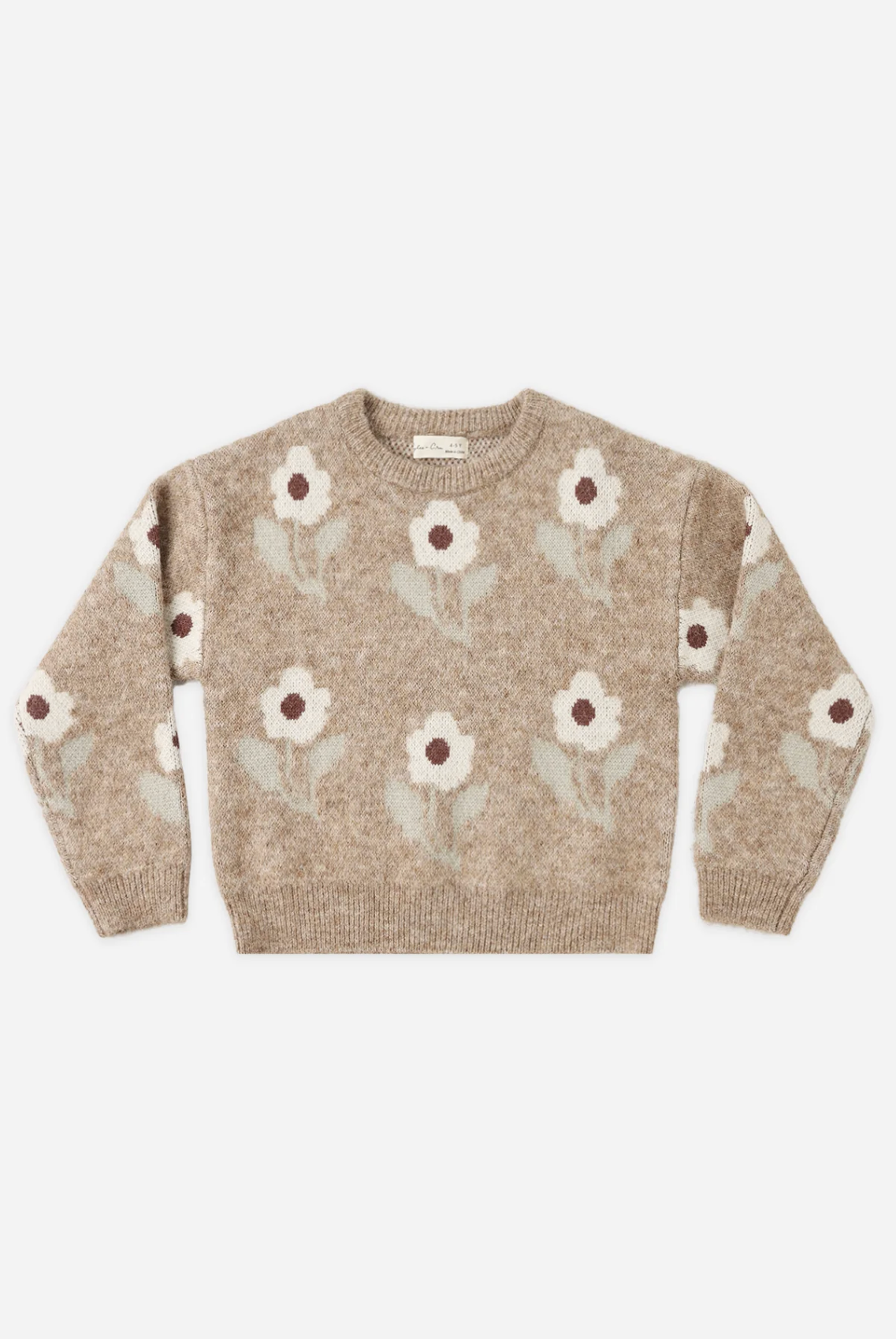 RYLEE + CRU Aspen Sweater Fawn Flower featuring fawn children's sweater with flower jacquard