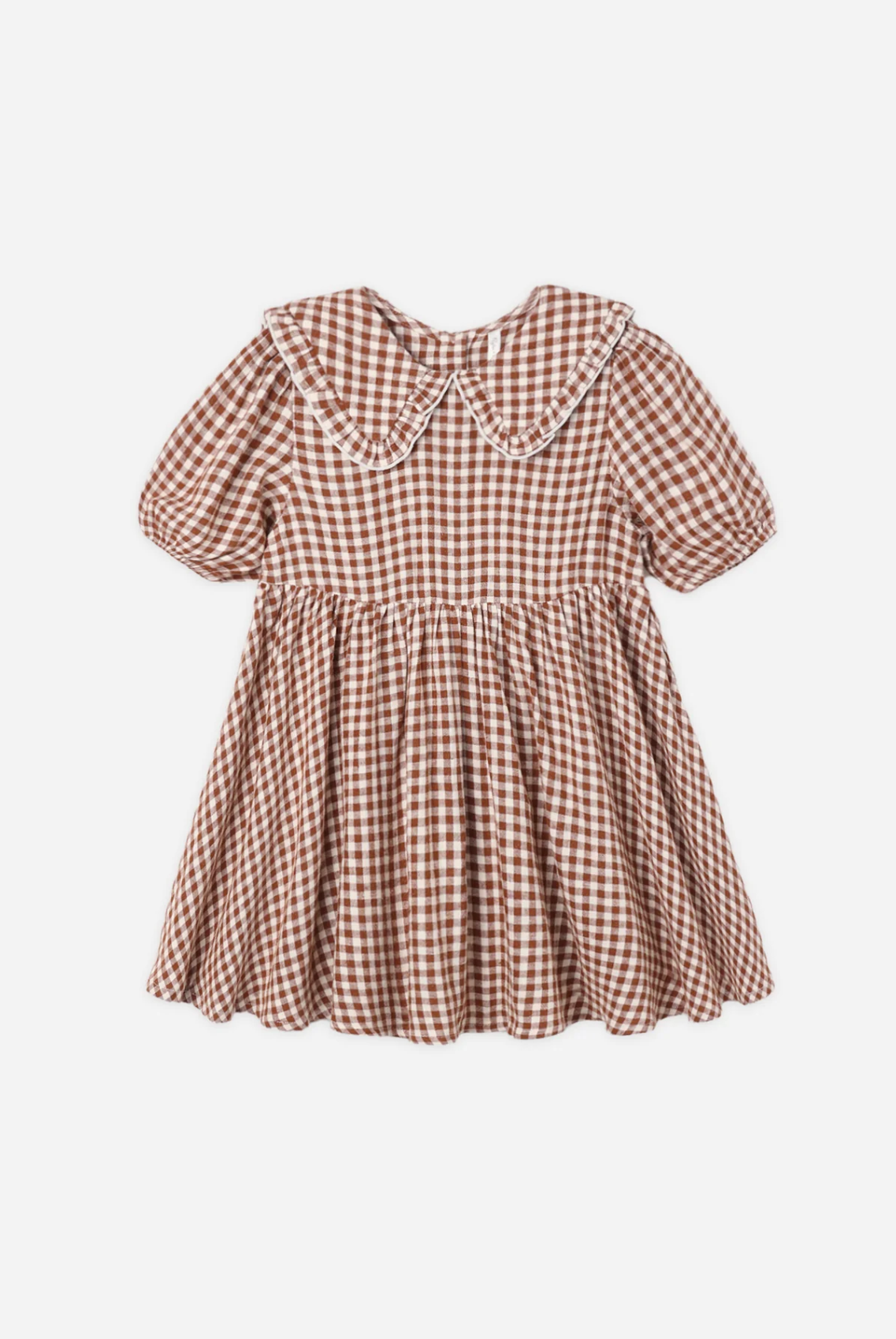 Rylee + Cru Camille Dress Brick Check featuring brick check children's dress with V neck collar and gathered sleeves