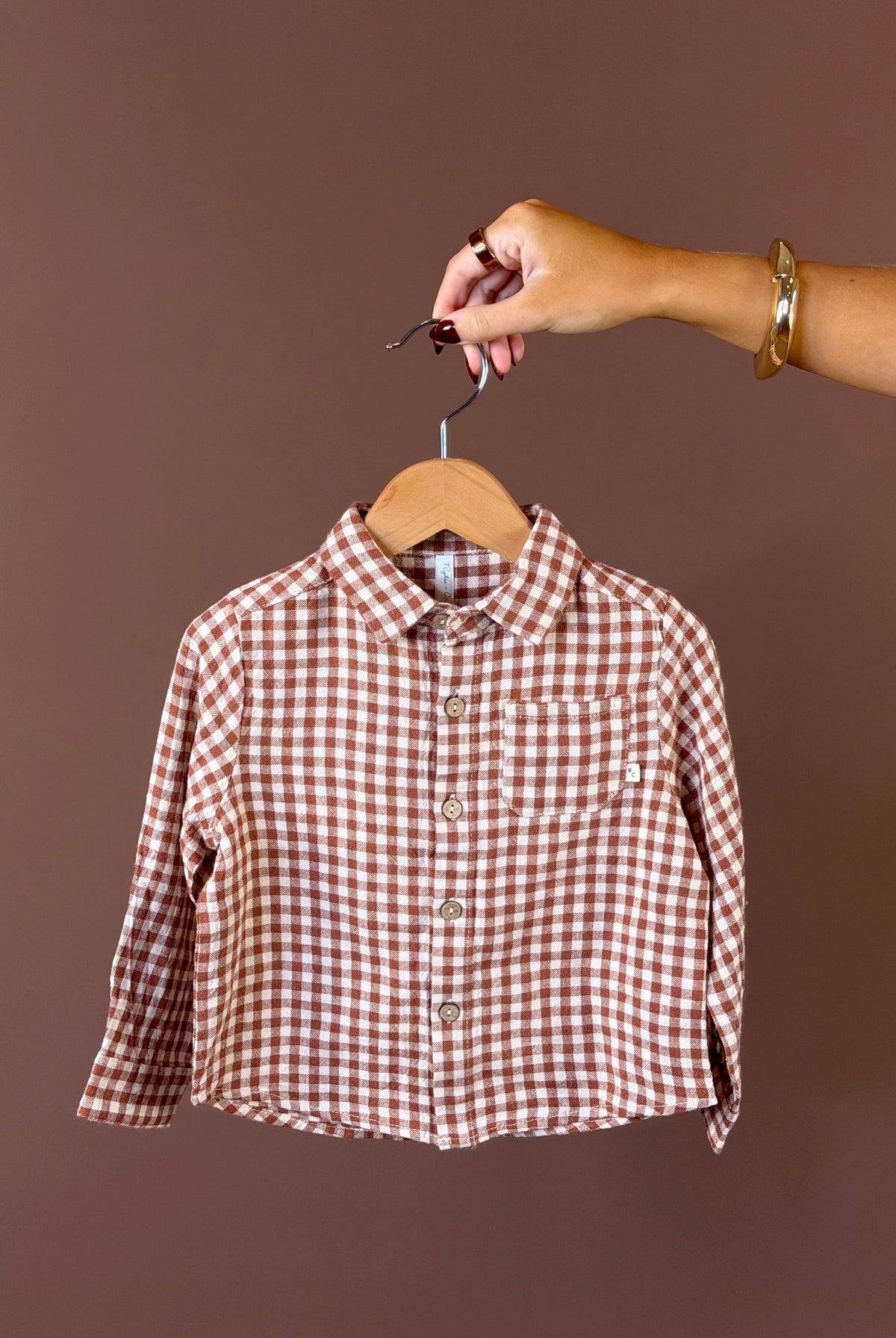 RYLEE & CRU Collared Long Sleeve Shirt Brick Check featuring brick check children's collared button up shirt with chest pocket