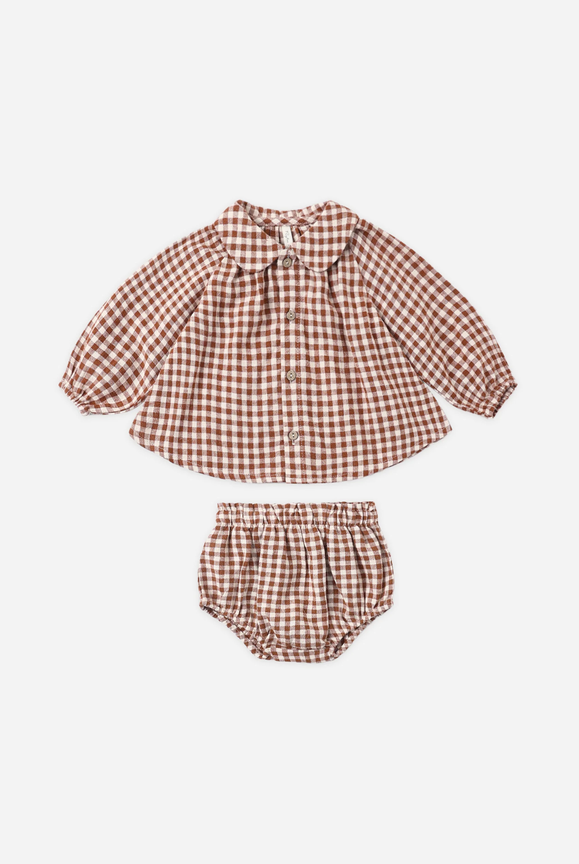 Rylee + Cru Nellie Set Brick Check featuring brick check children's shirt and bloomer set with Peter Pan collar
