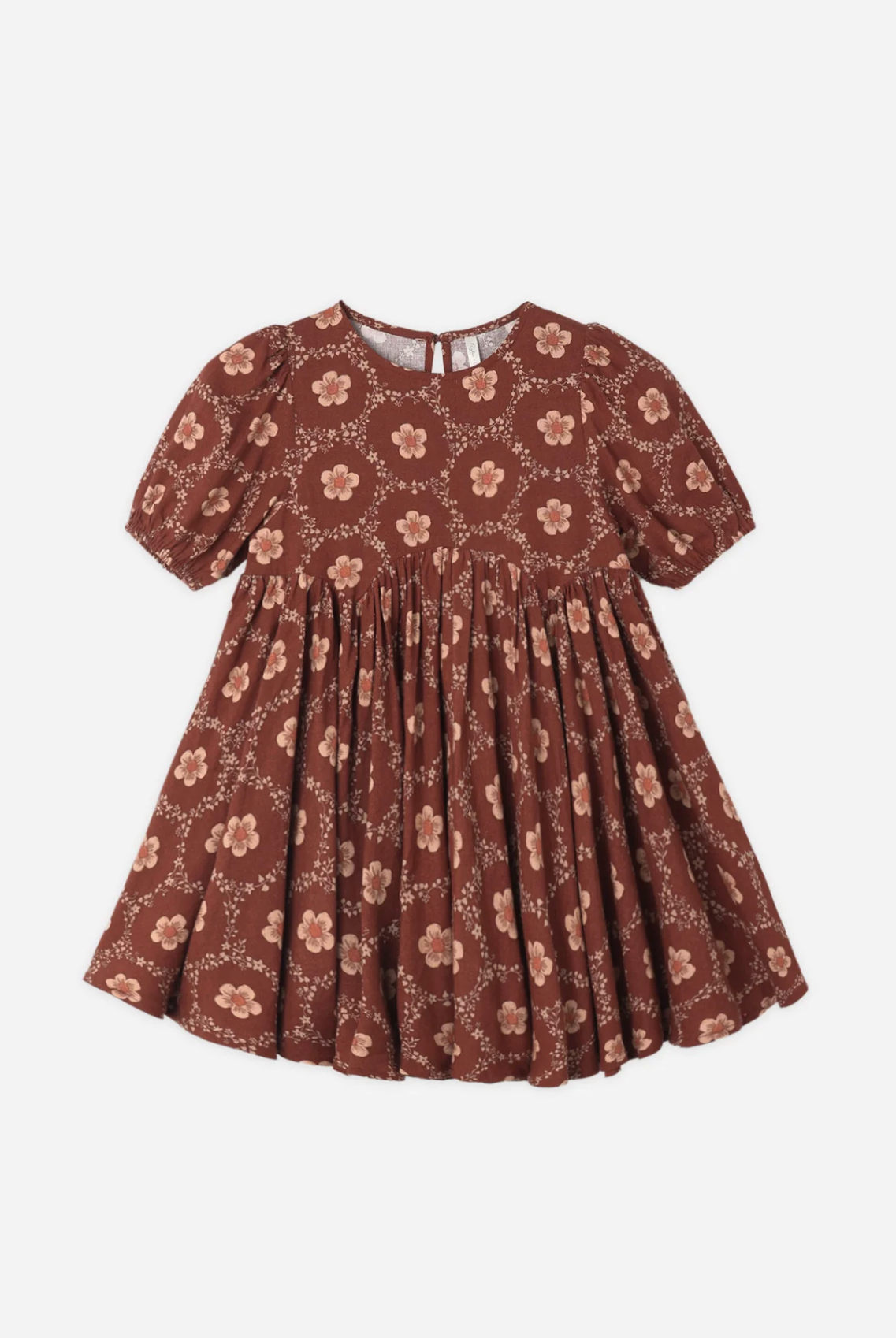 RYLEE & CRU Rose Dress Brick Daisies featuring brick daisy children's dress with puff sleeves and scalloped waist