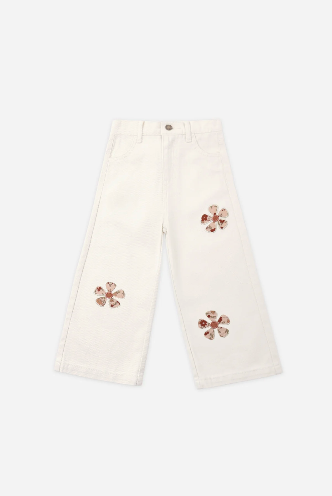 RYLEE & CRU Straight Leg Pants Natural Daisy Patches featuring natural denim children's straight leg pants with daisy patches