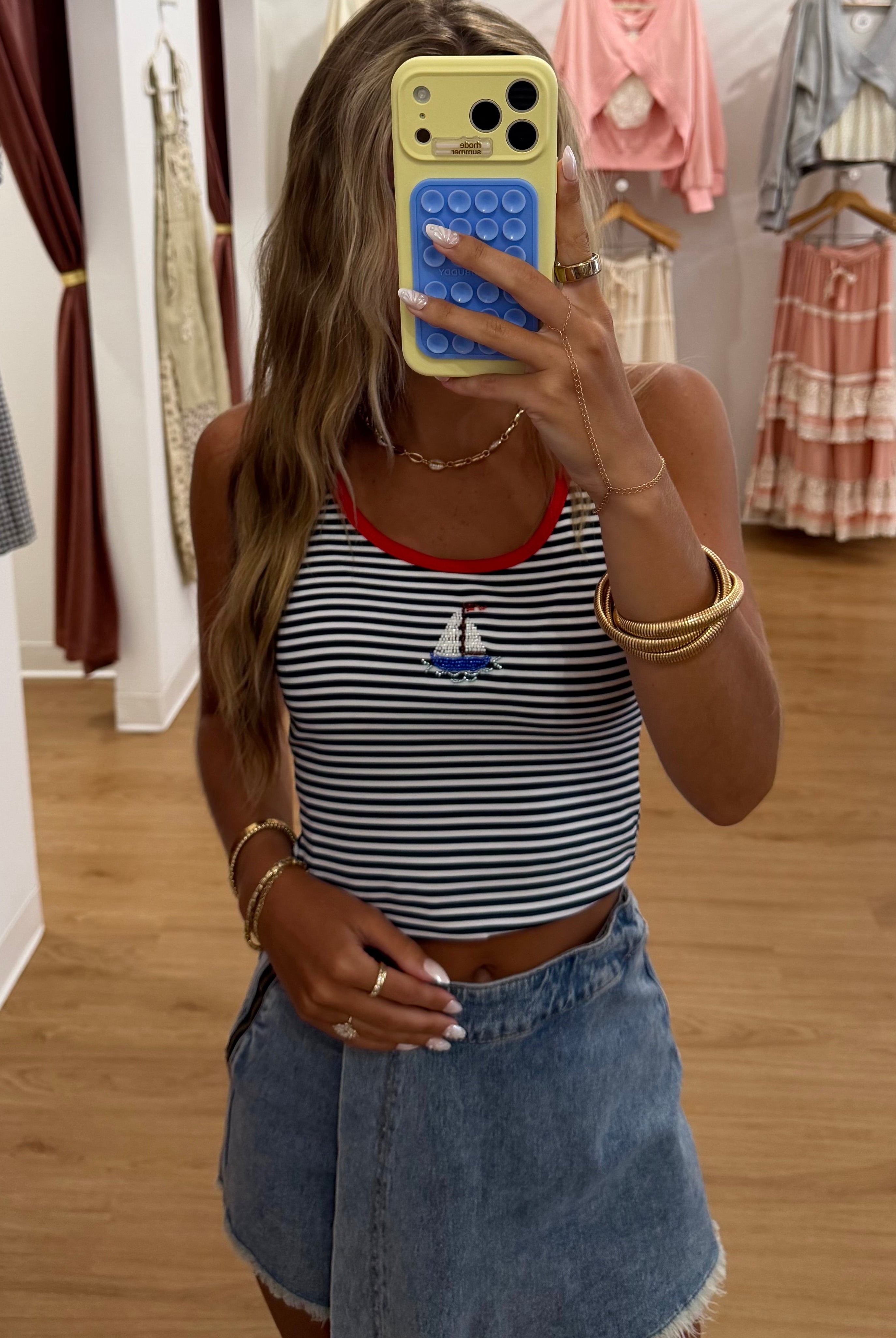 nautical, coastal style, stripe tank, sailboat, nautical fashion, trendy fashion, summer tank top, crop top