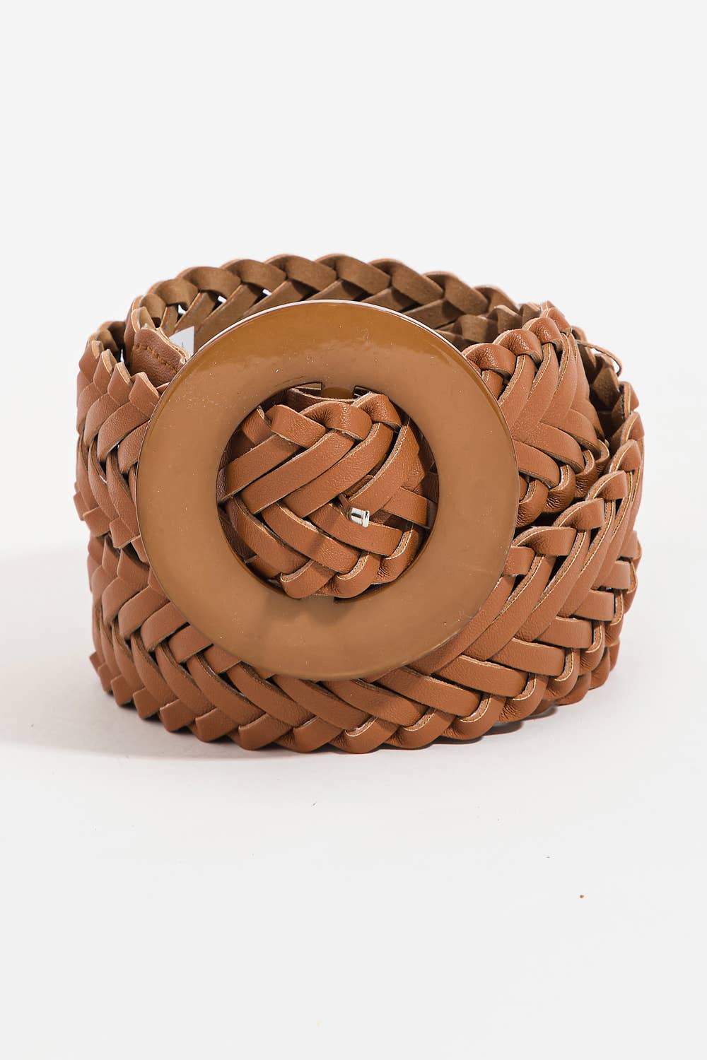 Brass-Toned Circle Buckle Leather Belt