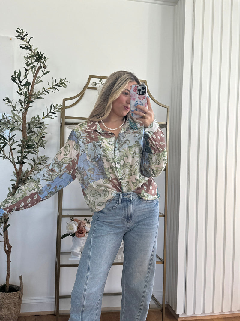 Boho Paisley Button Down Shirt