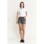 Mica Super High Rise Distressed Shorts: Washed Black