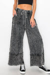 Mineral Washed Wide Leg Comfy Pants: Washed Black