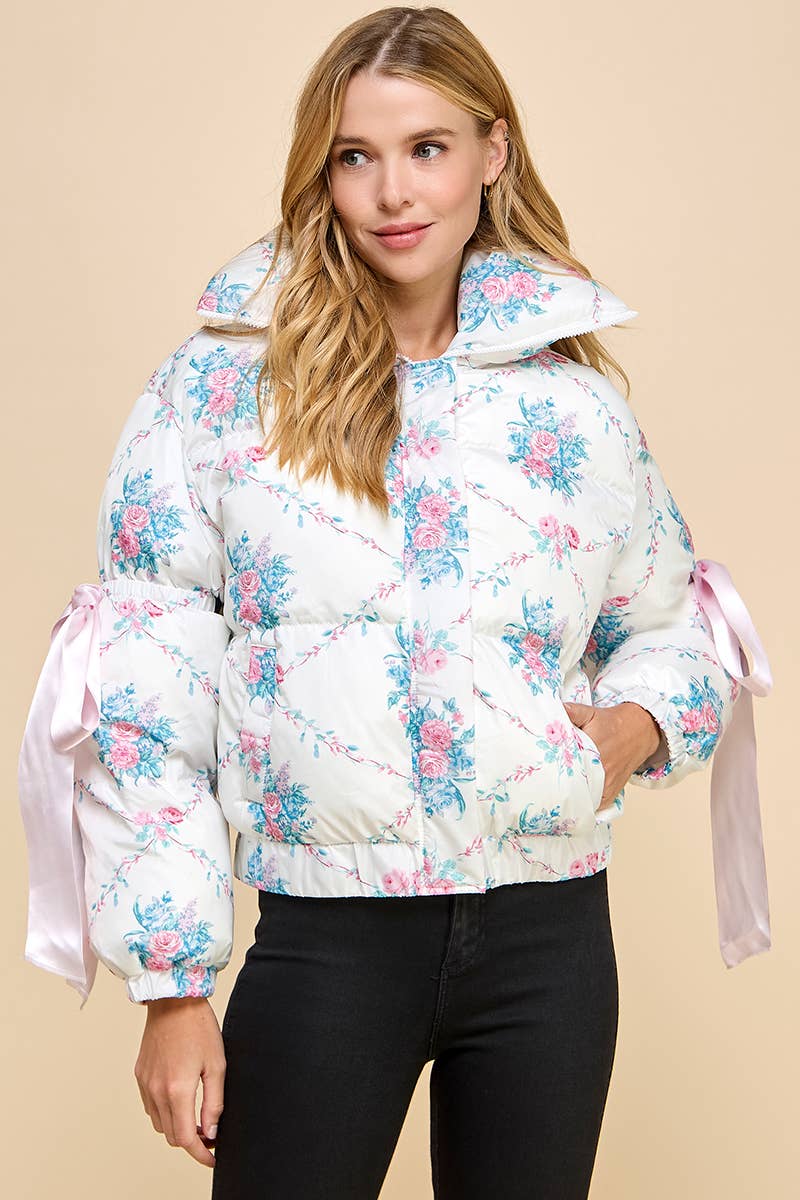 CJ6546-Floral Puffer Jacket: White / S