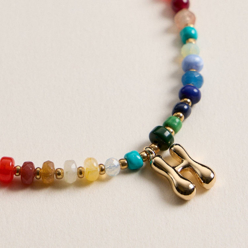 Colorful Beaded Necklace with Gold Letter Initial