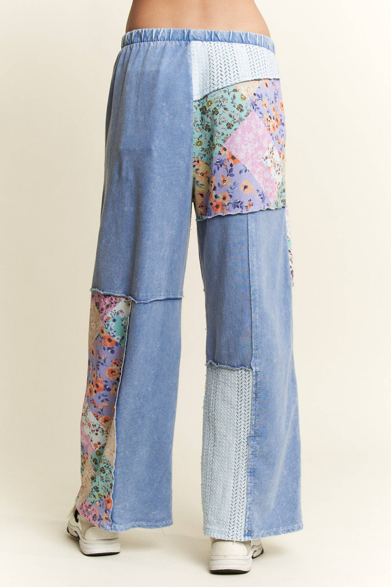 Mineral Washed Floral WaveKnit Jacquard Boho Pants HP6106: Natural / S-M-L / 2-2-2