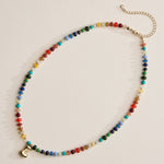 Colorful Beaded Necklace with Gold Letter Initial