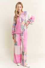 Mineral Washed Floral WaveKnit Jacquard Boho Pants HP6106: Natural / S-M-L / 2-2-2