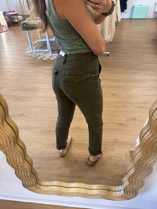 Judy Blue Work to Adventure Olive Jogger Pant