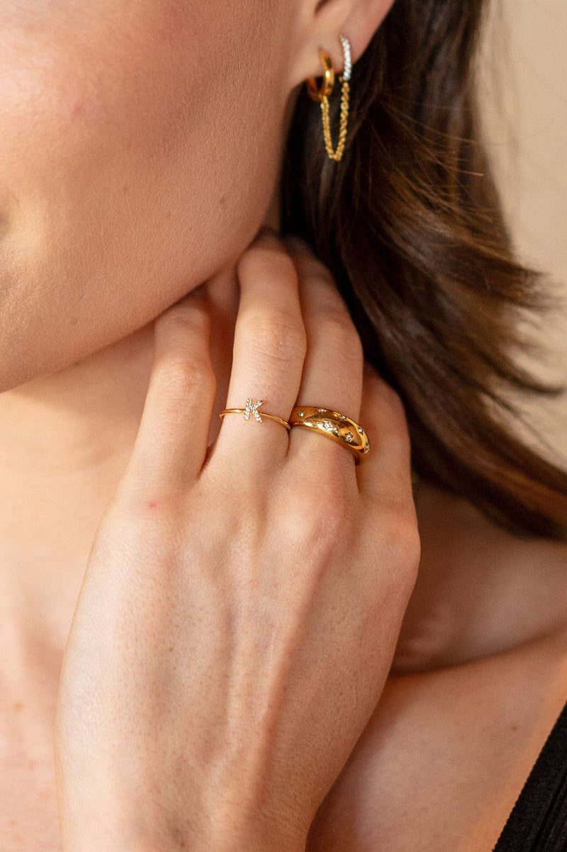 18K Gold Shiny Adjustable Initial Ring - Set of 16