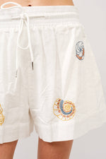 23254SET - Linen Blend Seashell Embroidered Button-Up Set: OFF WHITE / S