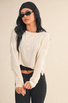 Cotton Slub Cutout Back Long Sleeve Layering Top
